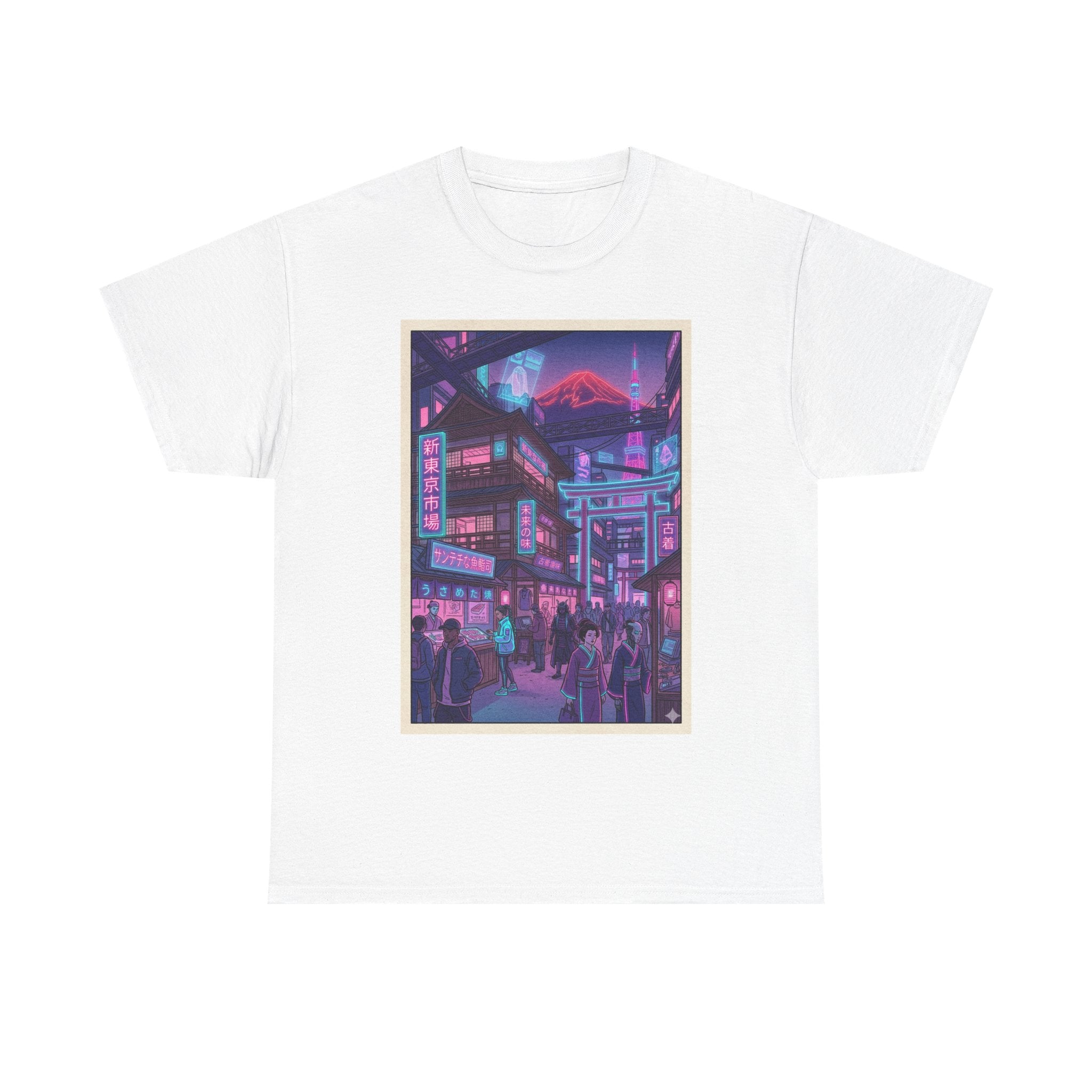 Retro Neon Cityscape Tee — Cyberpunk Night Street Graphic Shirt