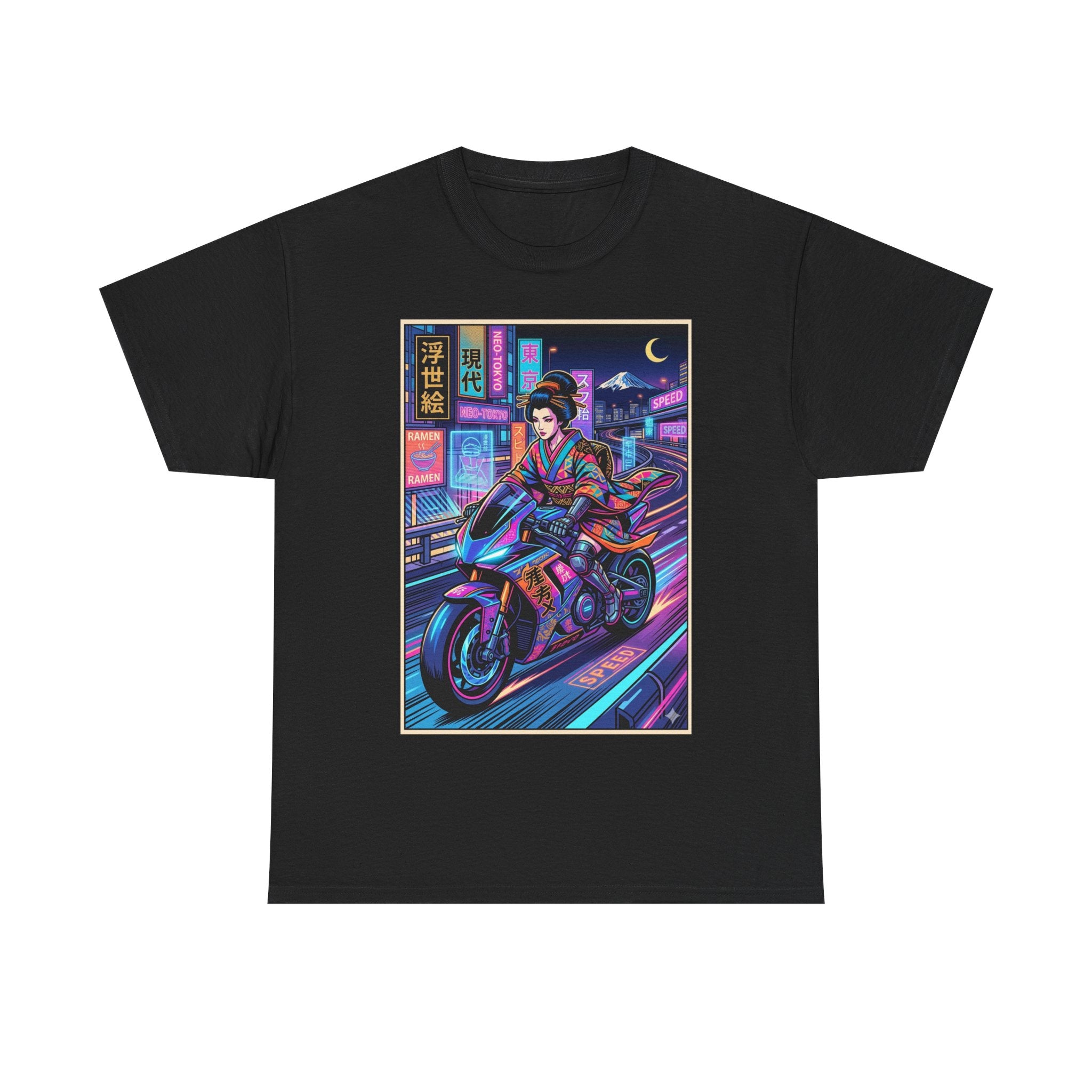 Neon Samurai Motorcycle Tee — Cyberpunk Night Rider Graphic T-Shirt