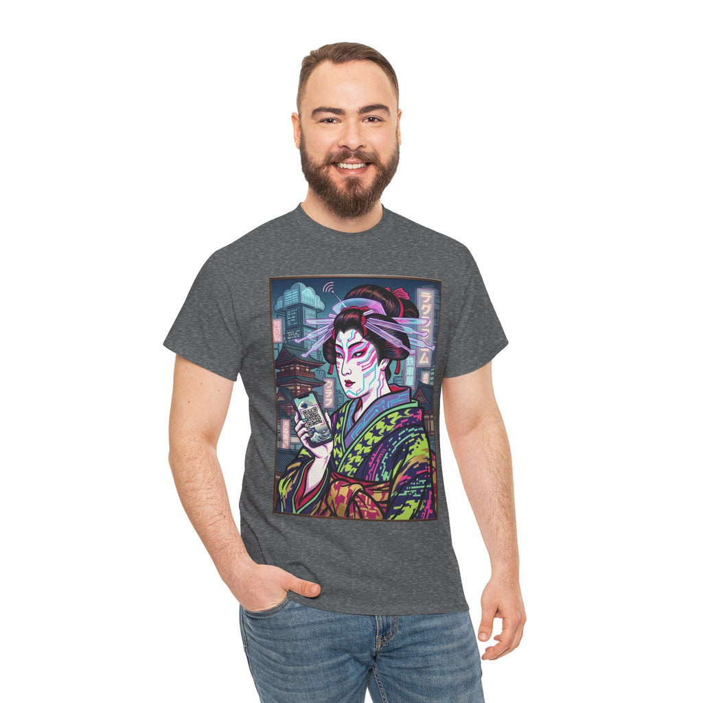 Geisha Cyberpunk T-Shirt — Neon Ukiyo-e Art Tee
