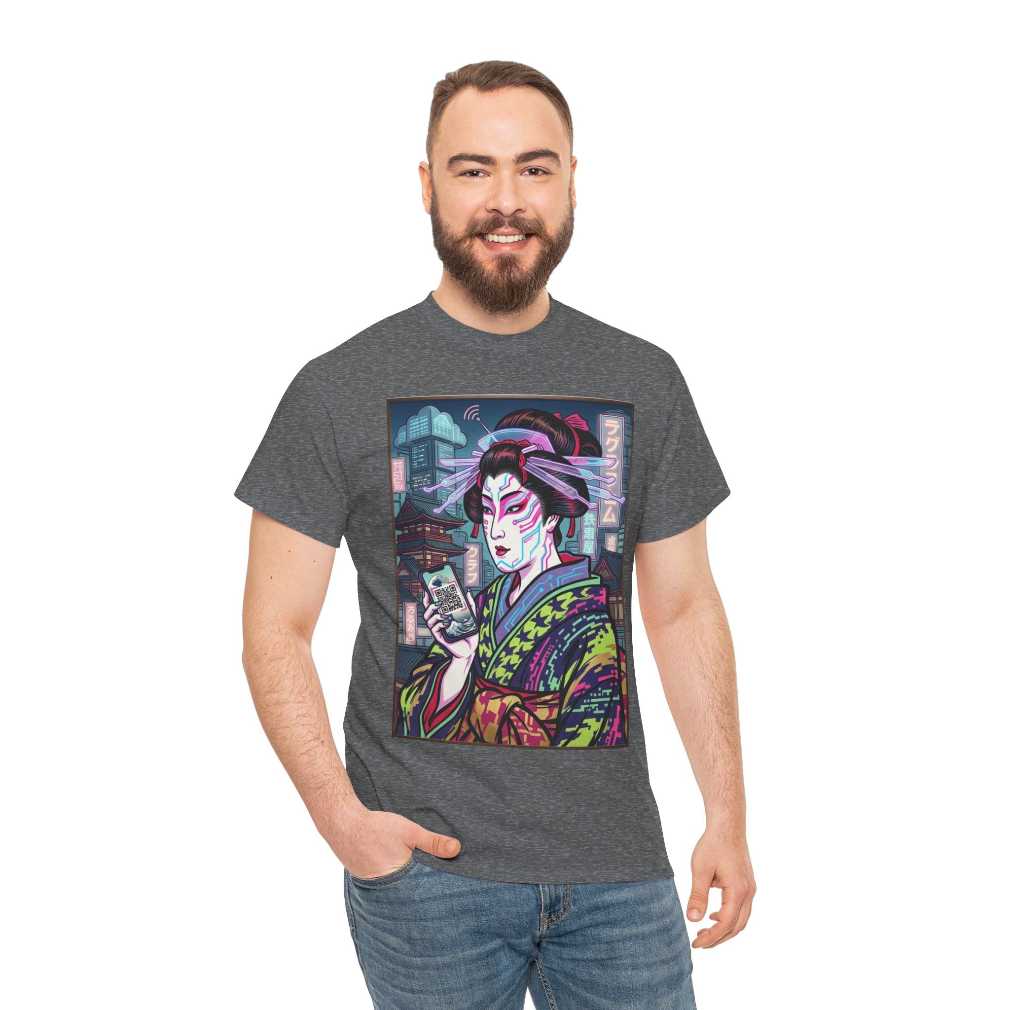 Geisha Cyberpunk T-Shirt — Neon Ukiyo-e Art Tee