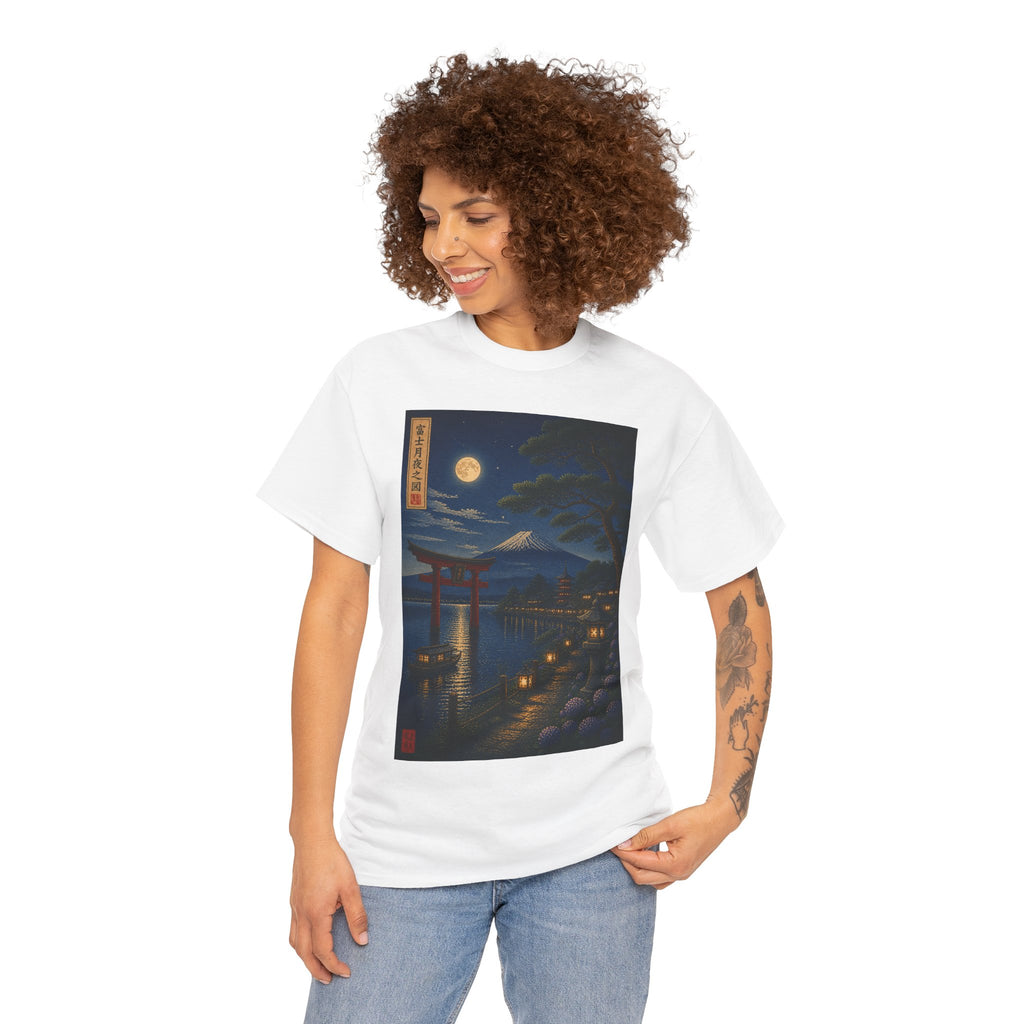 Japanese Nightscape Tee — Torii Gate Moonlit Ukiyo-e Shirt