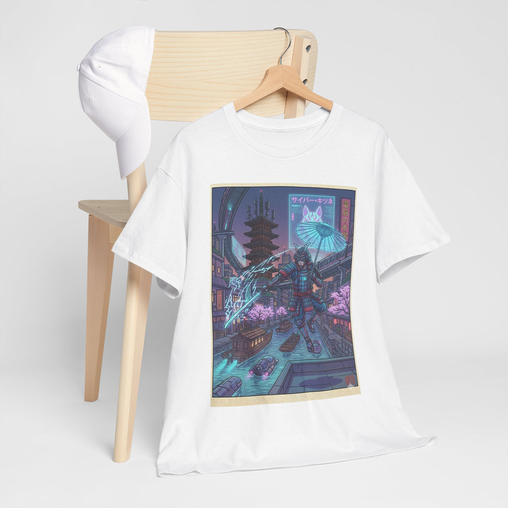 Cyberpunk Samurai Tee — Neon Night City Graphic T-Shirt - Japanese Streetwear T-Shirt | Tokyo Style X