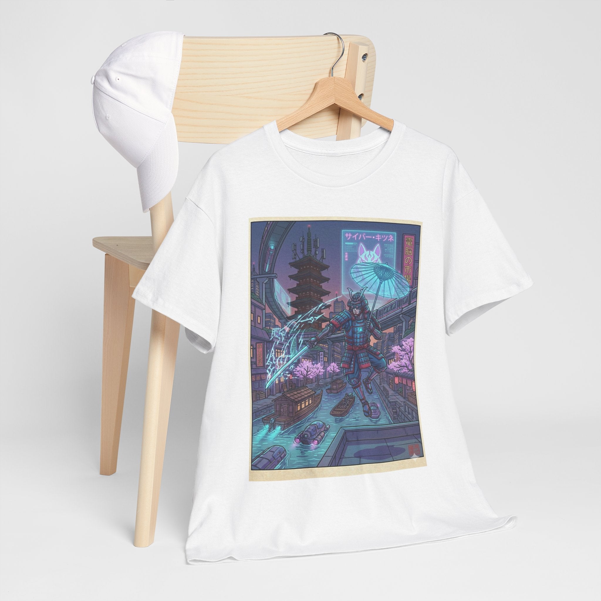 Cyberpunk Samurai Tee — Neon Night City Graphic T-Shirt - Japanese Streetwear T-Shirt | Tokyo Style X