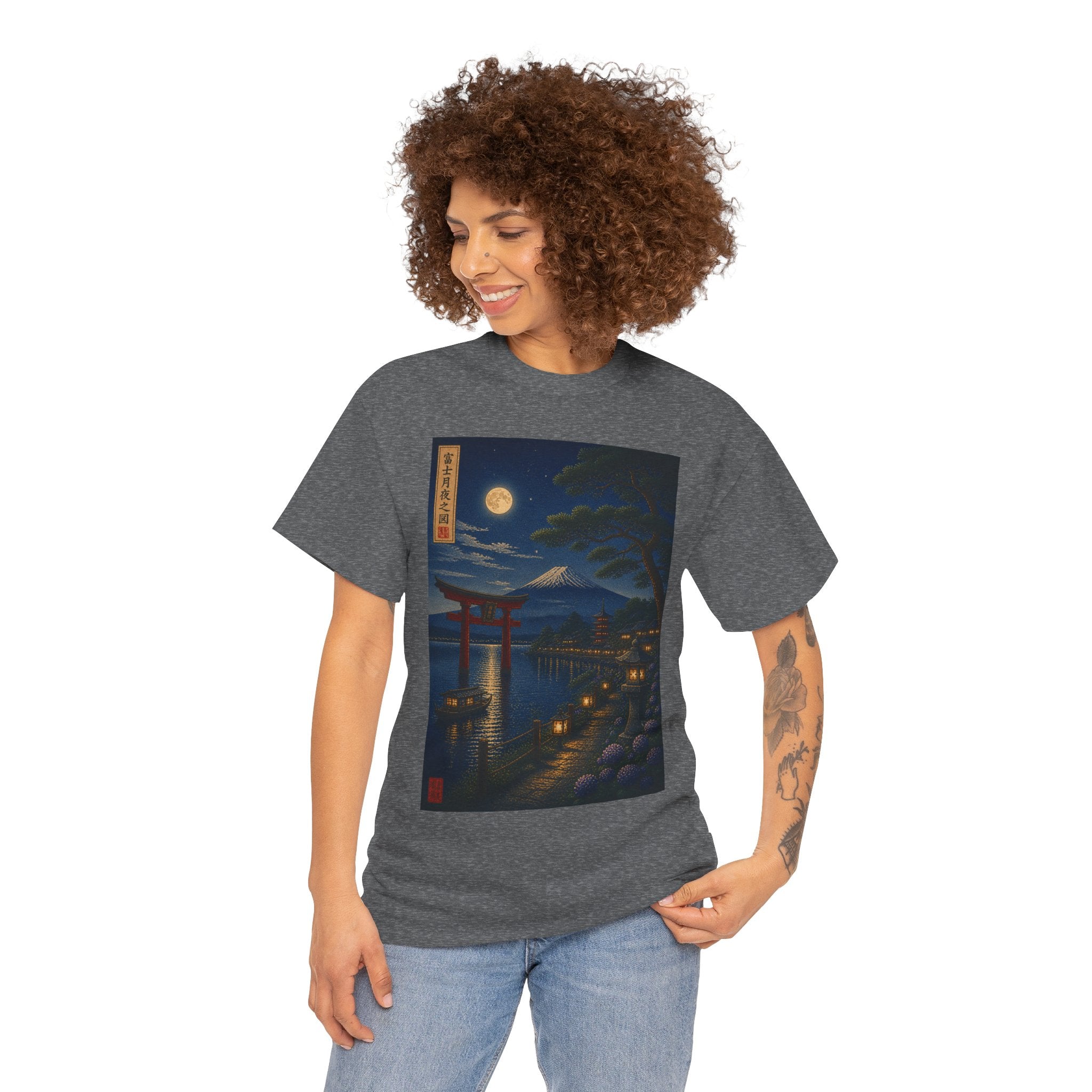 Japanese Nightscape Tee — Torii Gate Moonlit Ukiyo-e Shirt