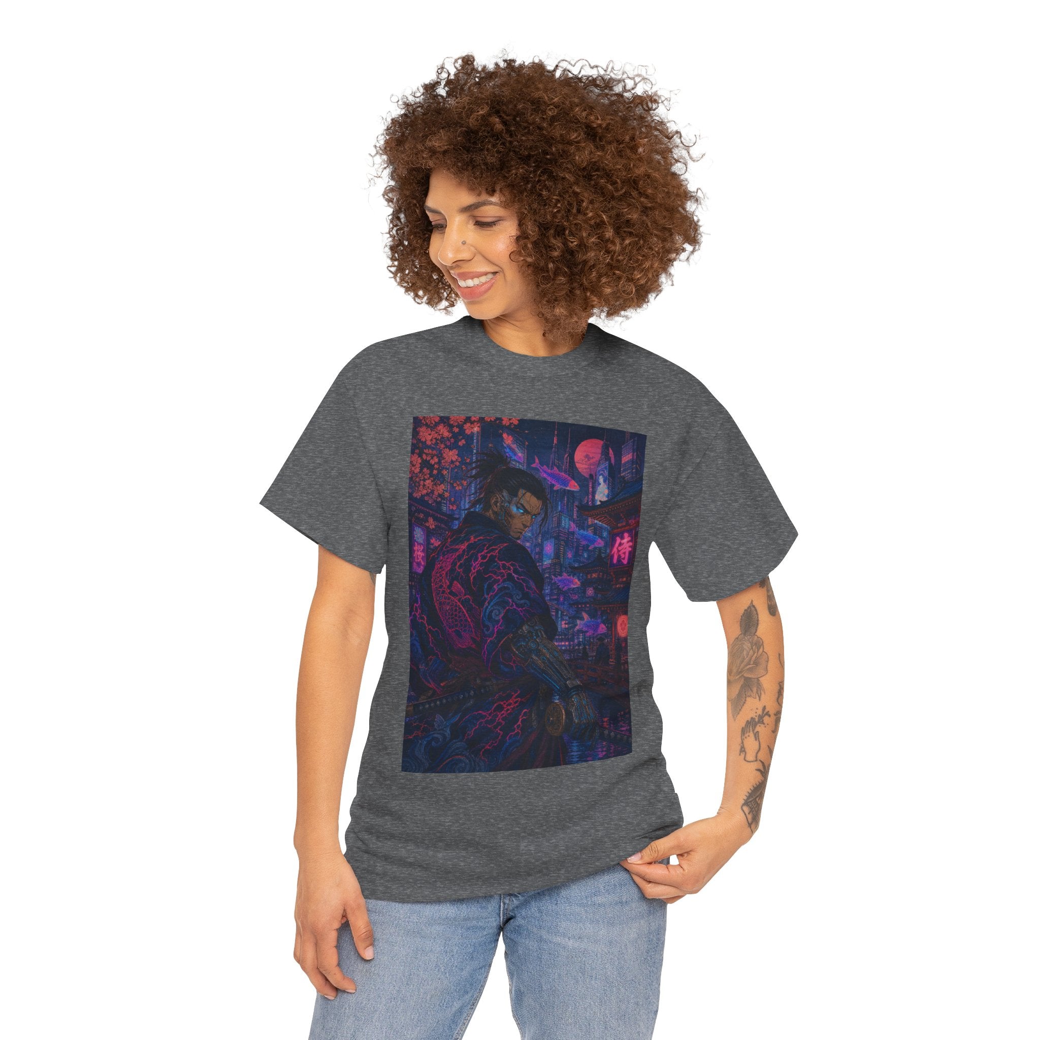 Cyberpunk Samurai T‑Shirt – Neon Night Streetwear Graphic Tee