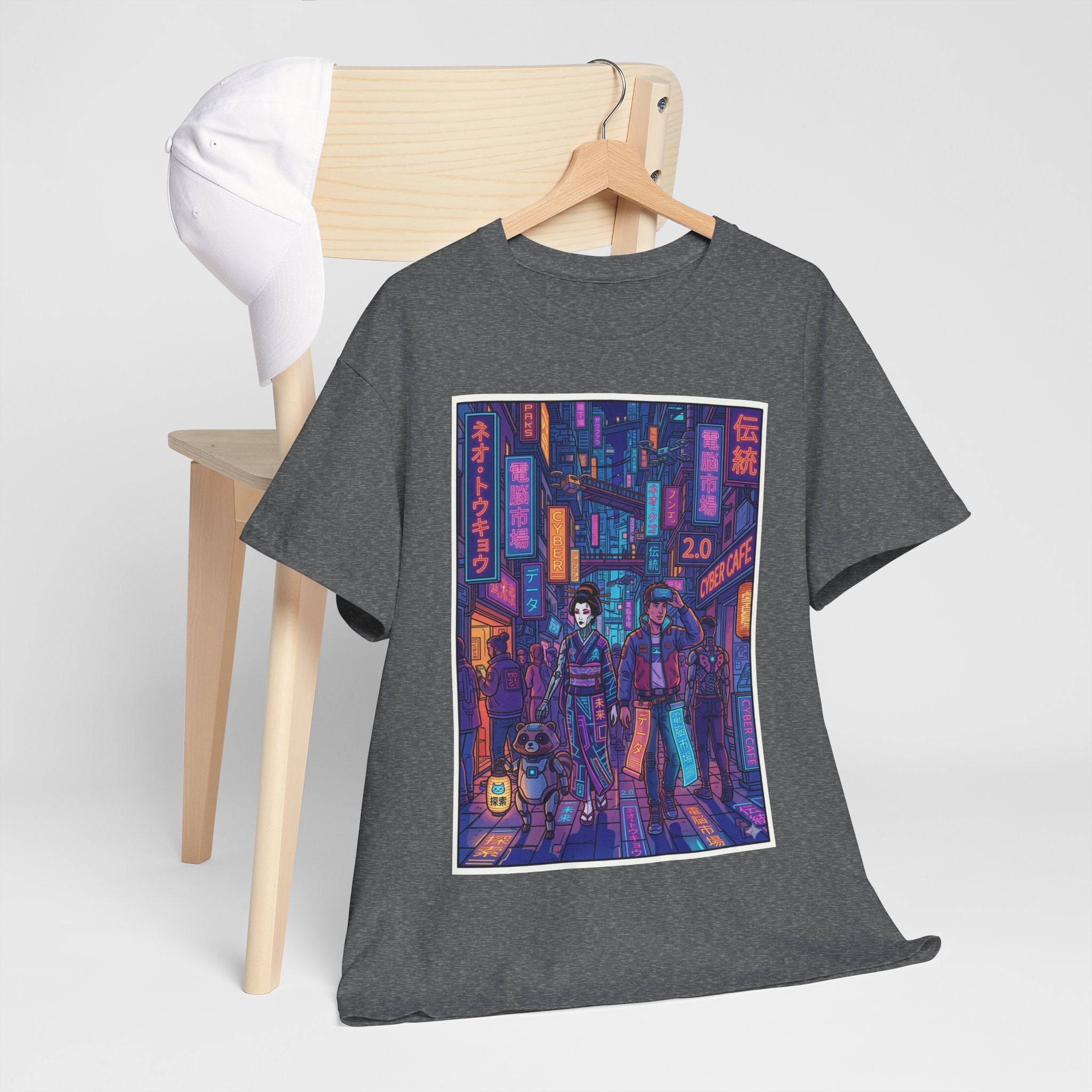 Cyberpunk Street Scene Tee — Neon Tokyo Night Graphic T-Shirt