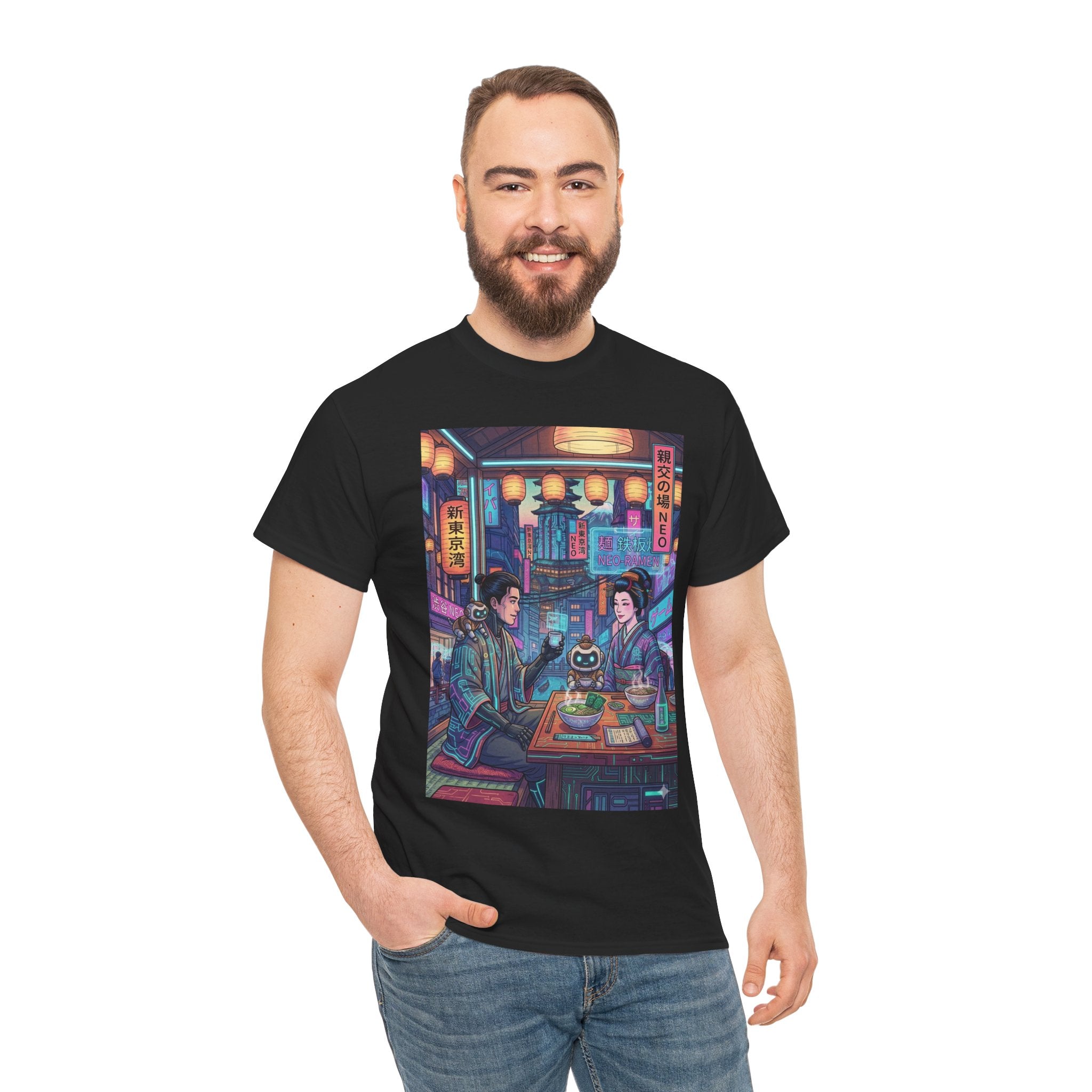 Cyberpunk Ramen Date T‑Shirt — Neon Night City Anime Streetwear - Japanese Streetwear T-Shirt | Tokyo Style X