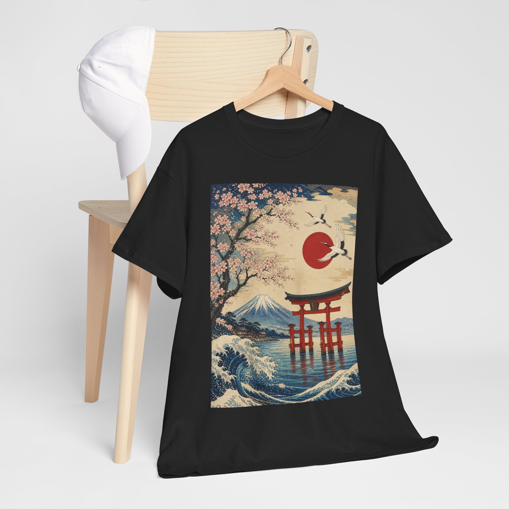 Japanese Landscape Tee — Torii, Mt. Fuji & Cherry Blossom Graphic Shirt
