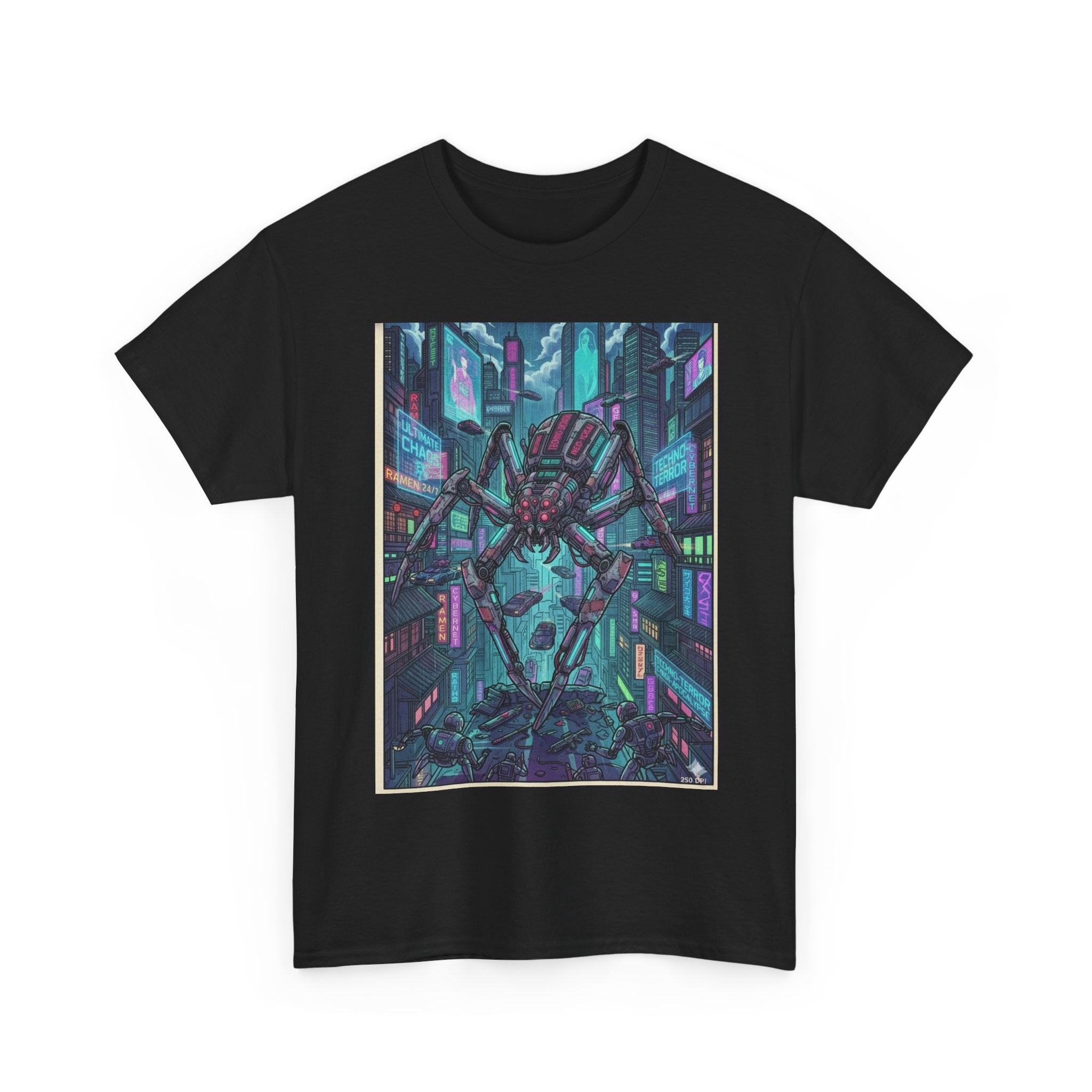 Cyberpunk Spider City T-Shirt — Neon Sci‑Fi Graphic Tee