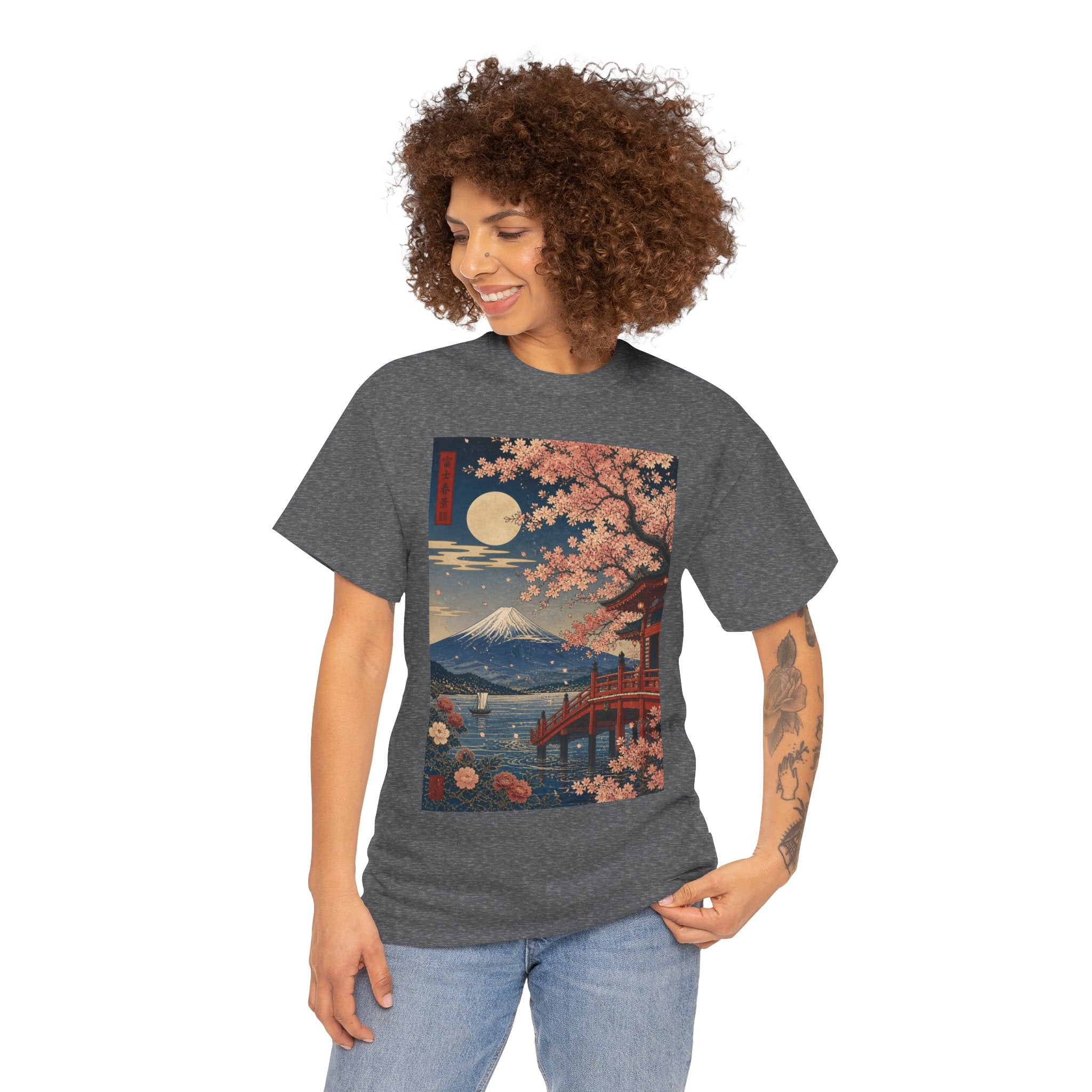 Japanese Cherry Blossom Scenic Tee — Mt. Fuji Sunset Print