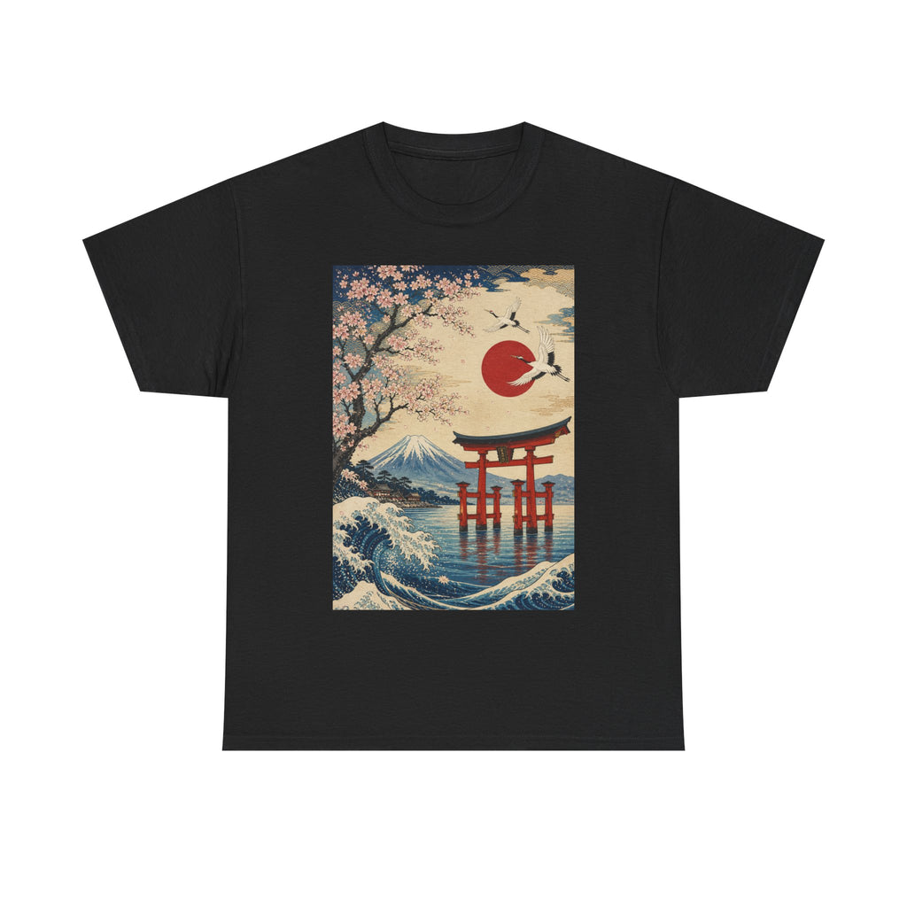 Japanese Landscape Tee — Torii, Mt. Fuji & Cherry Blossom Graphic Shirt