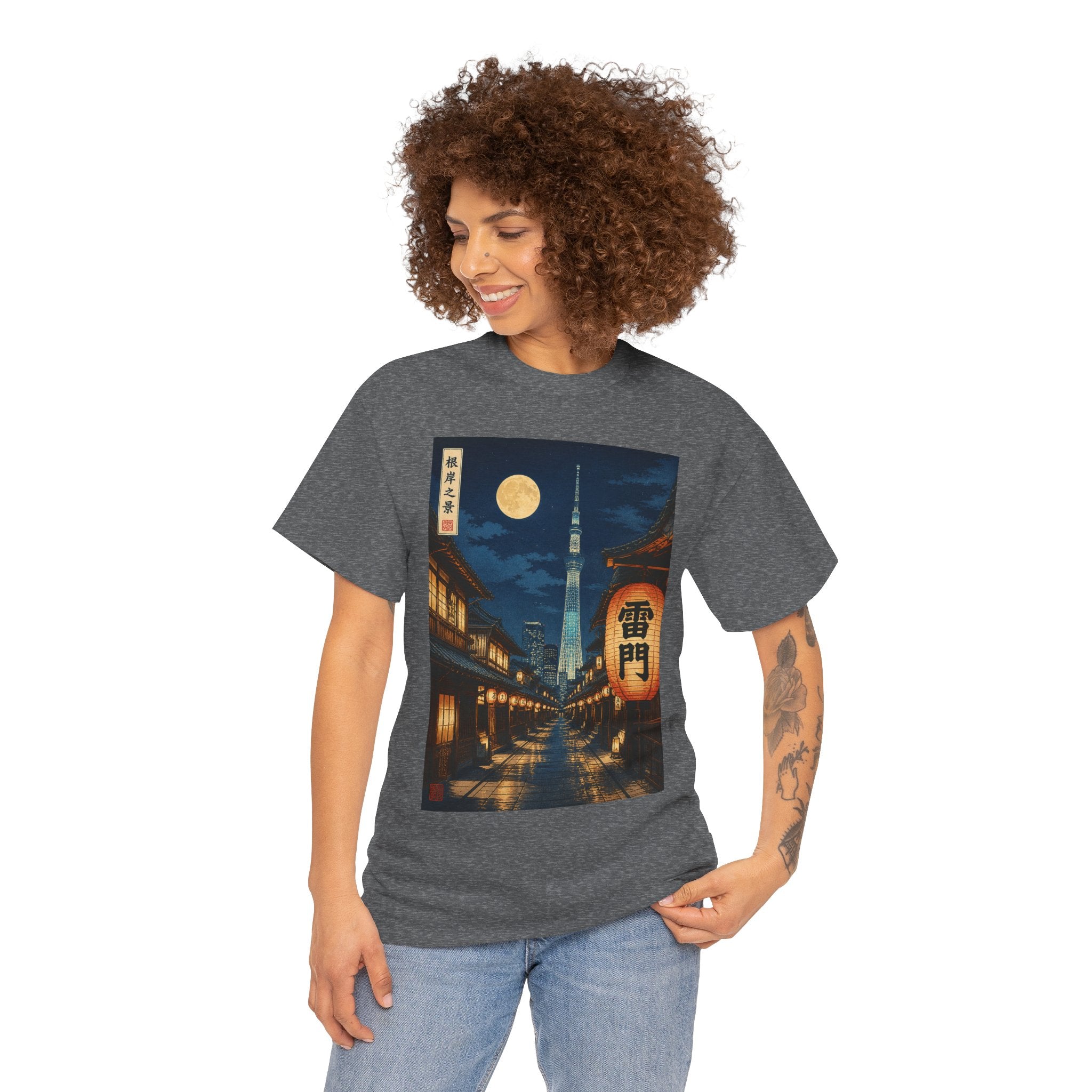 Tokyo Night Street Tee – Vintage Lantern & Skytree Graphic Shirt