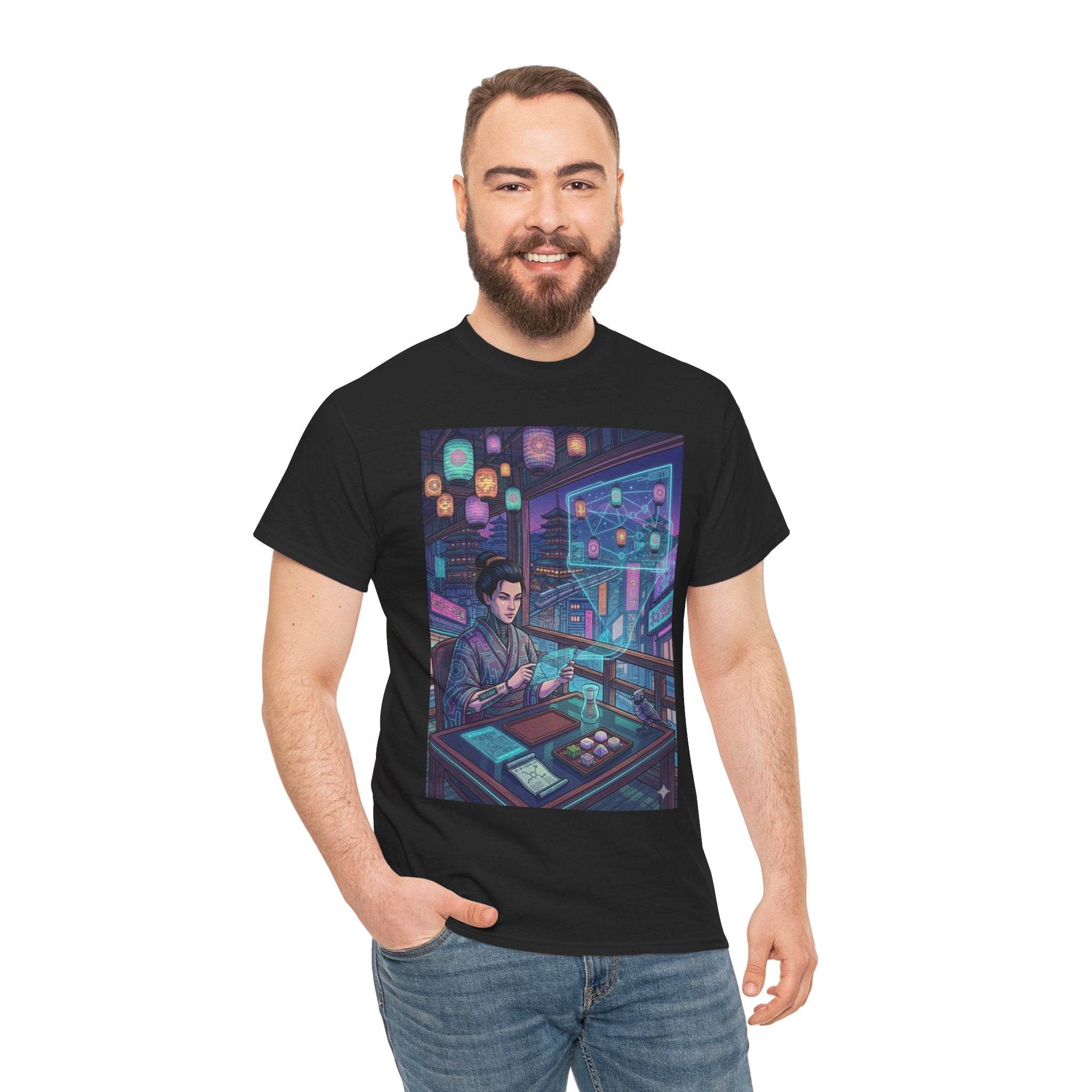 Cyberpunk Programmer Tee — Neon Night City Tech Art T-Shirt - Japanese Streetwear T-Shirt | Tokyo Style X