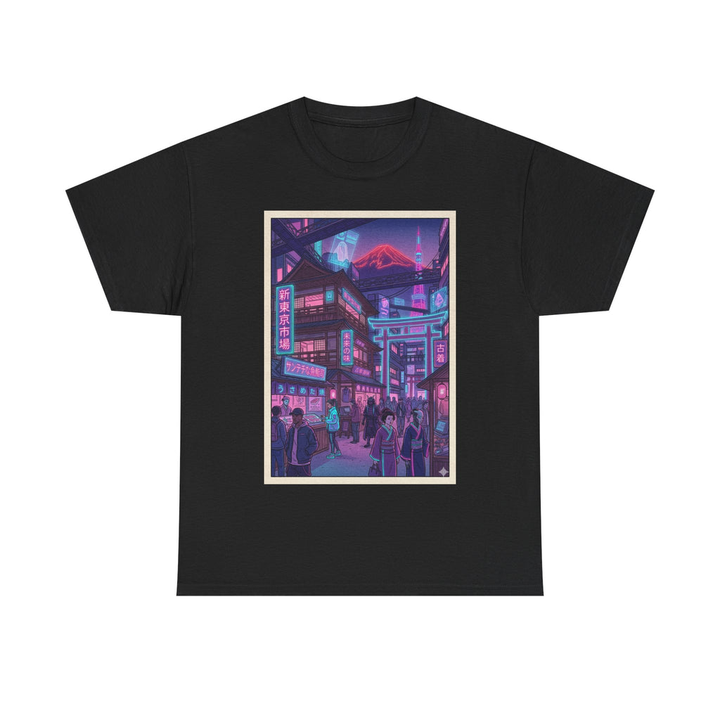 Retro Neon Cityscape Tee — Cyberpunk Night Street Graphic Shirt