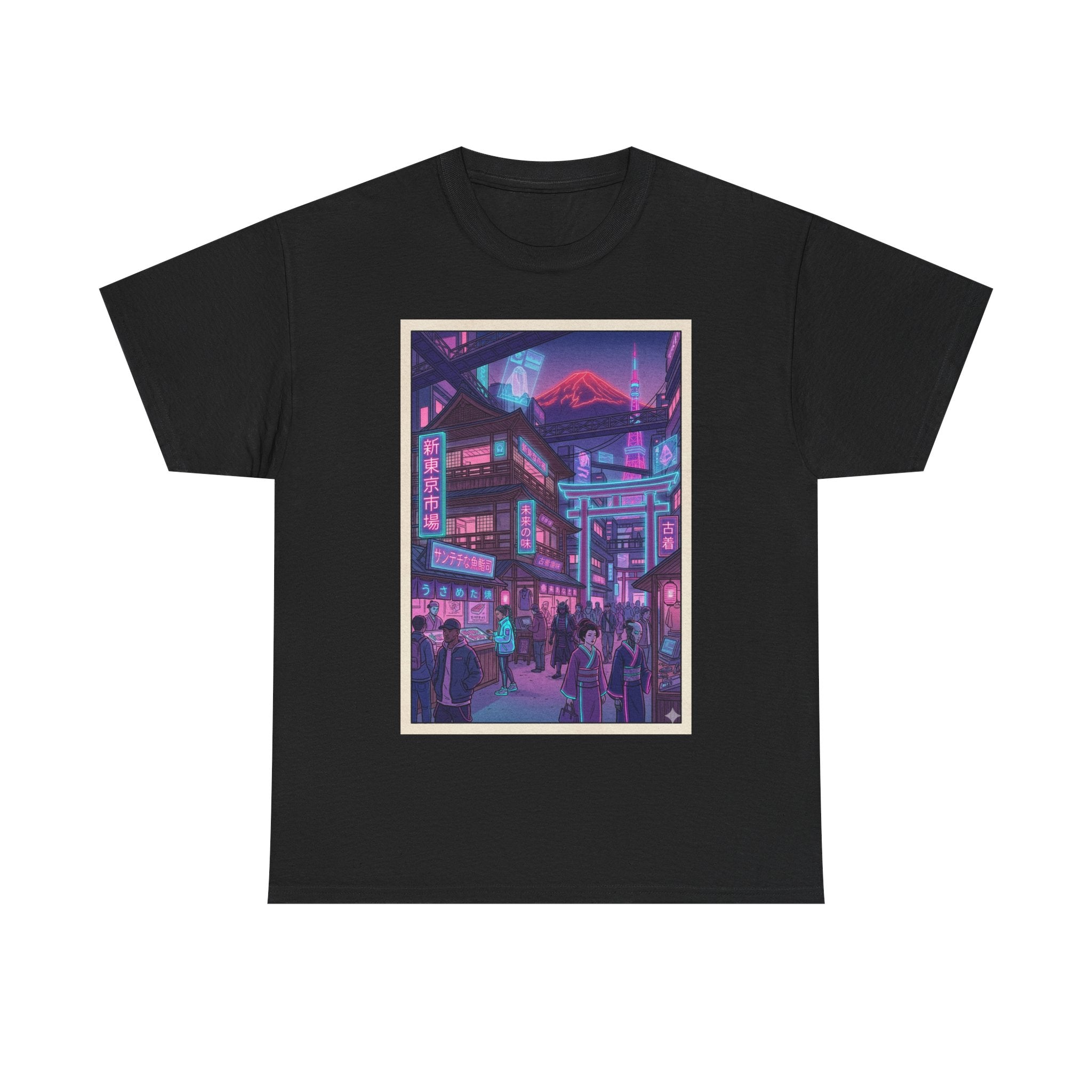 Retro Neon Cityscape Tee — Cyberpunk Night Street Graphic Shirt