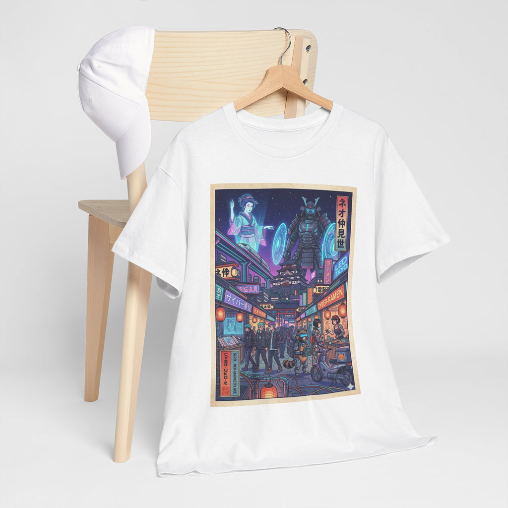 Cyberpunk Tokyo Alley T-Shirt — Neon Night Market Graphic Tee