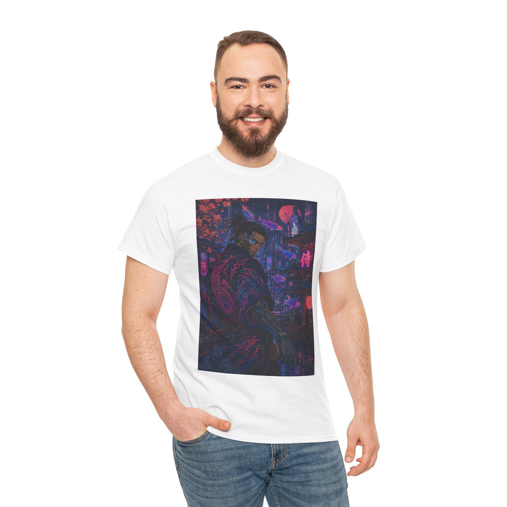 Cyberpunk Samurai T‑Shirt – Neon Night Streetwear Graphic Tee