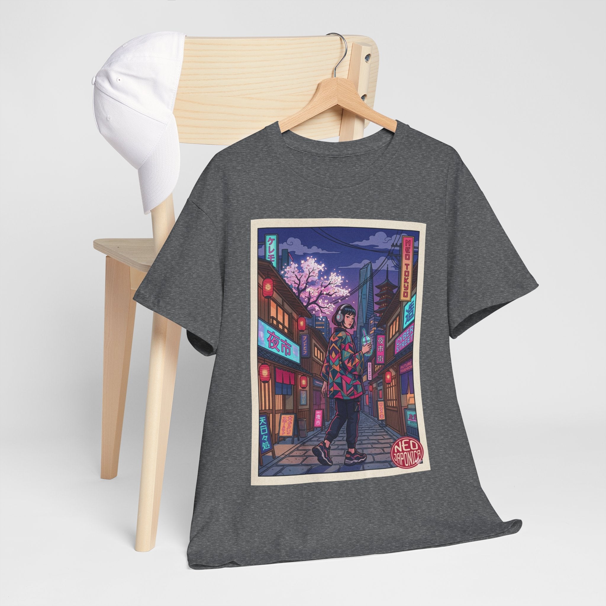 Anime Cyberpunk Streetwear Tee — Neon Night Sakura Print - Japanese Streetwear T-Shirt | Tokyo Style X
