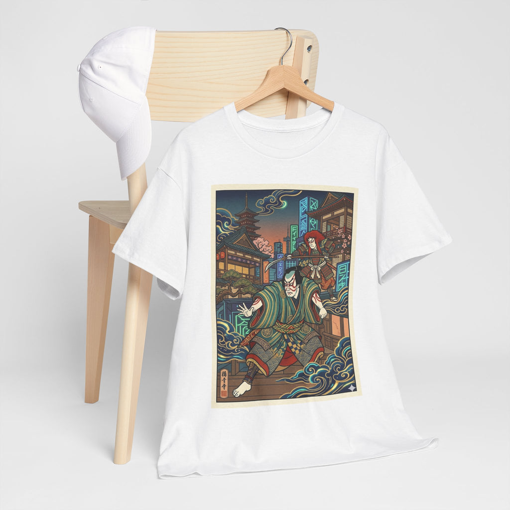 Samurai Night Streetwear Tee — Vintage Ukiyo-e Style Japanese Warrior Graphic Shirt