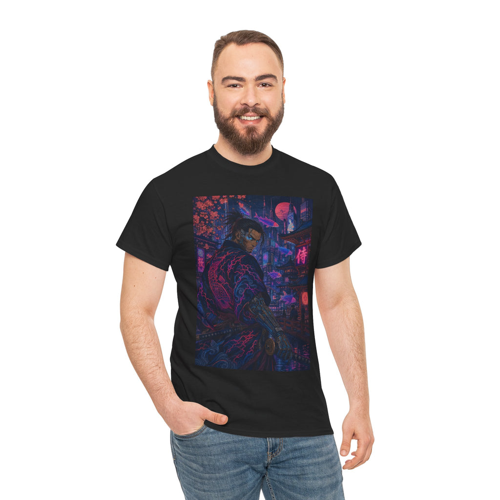 Cyberpunk Samurai T‑Shirt – Neon Night Streetwear Graphic Tee