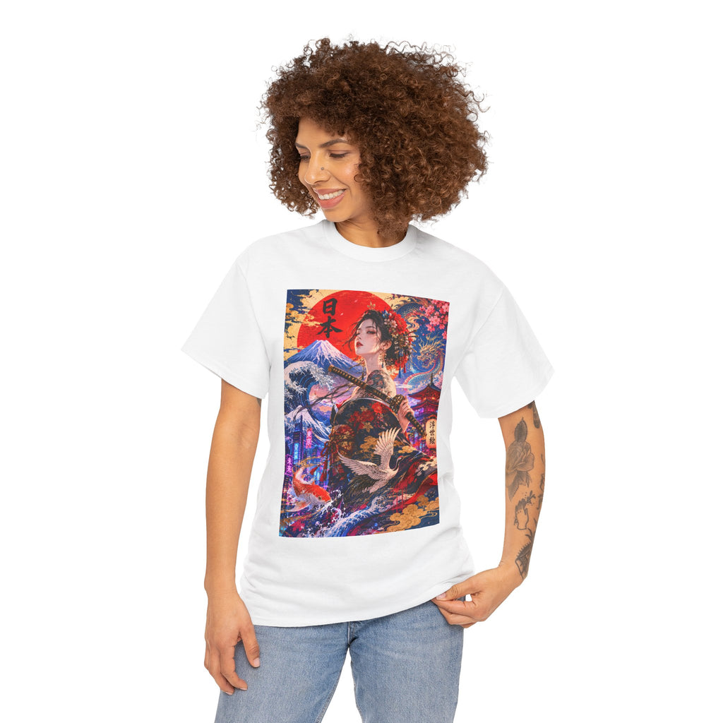 Geisha Sunset Graphic Tee — Vibrant Japanese Art T-Shirt