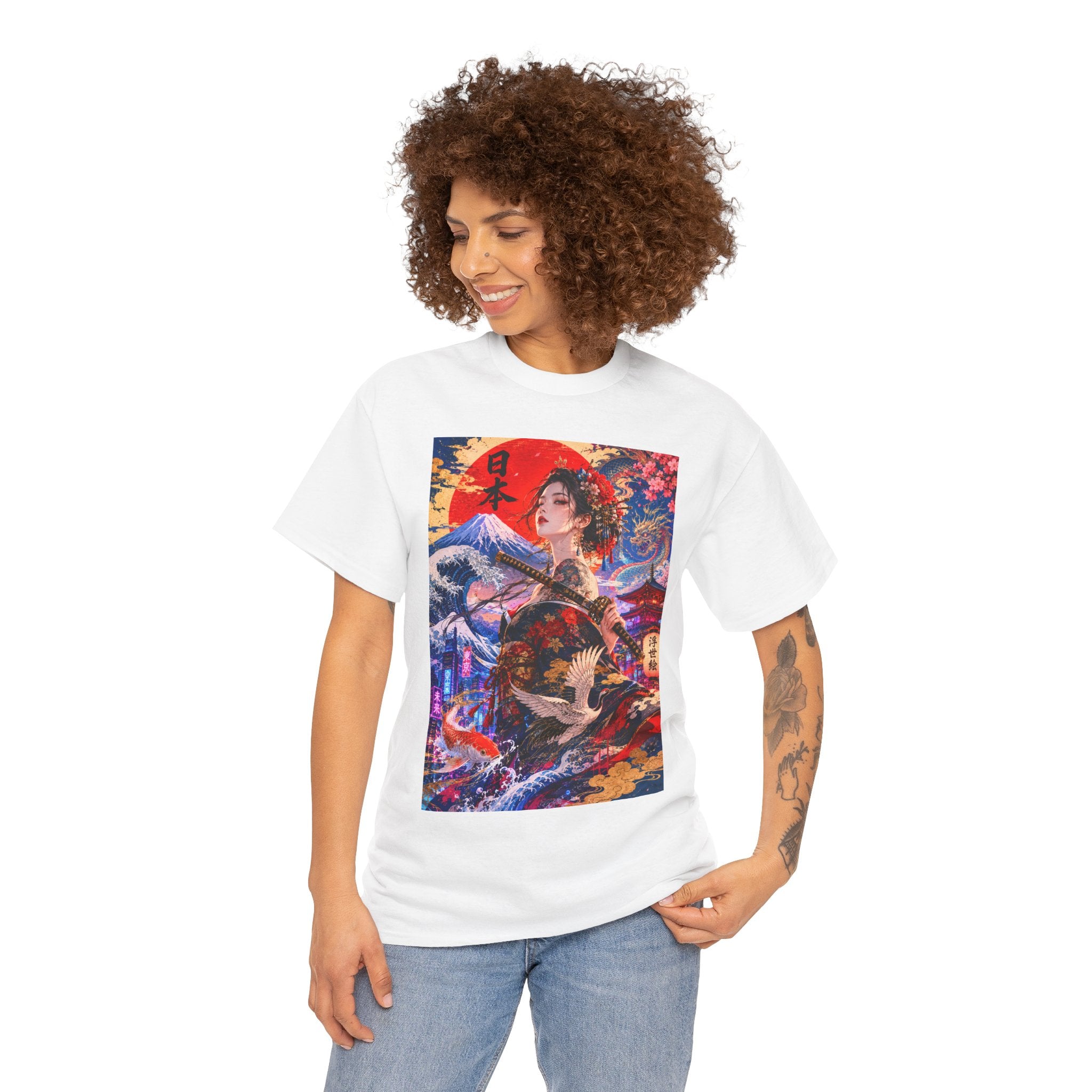 Geisha Sunset Graphic Tee — Vibrant Japanese Art T-Shirt