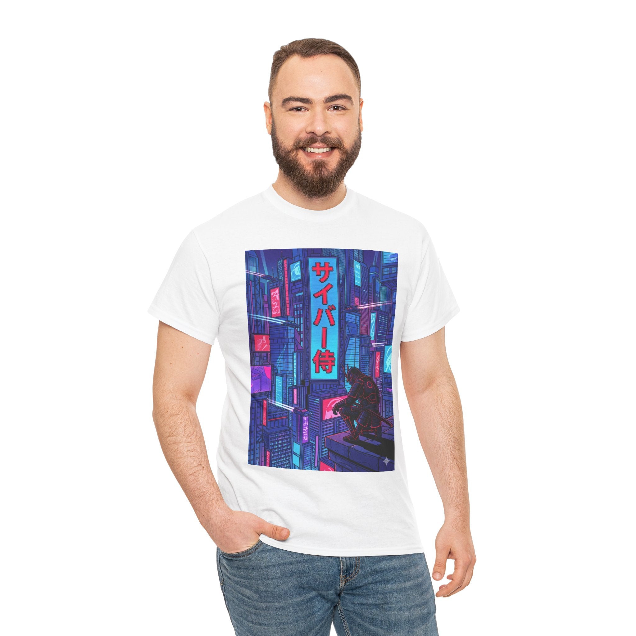Cyber Samurai T‑Shirt — Neon Cyberpunk Tokyo Graphic Tee