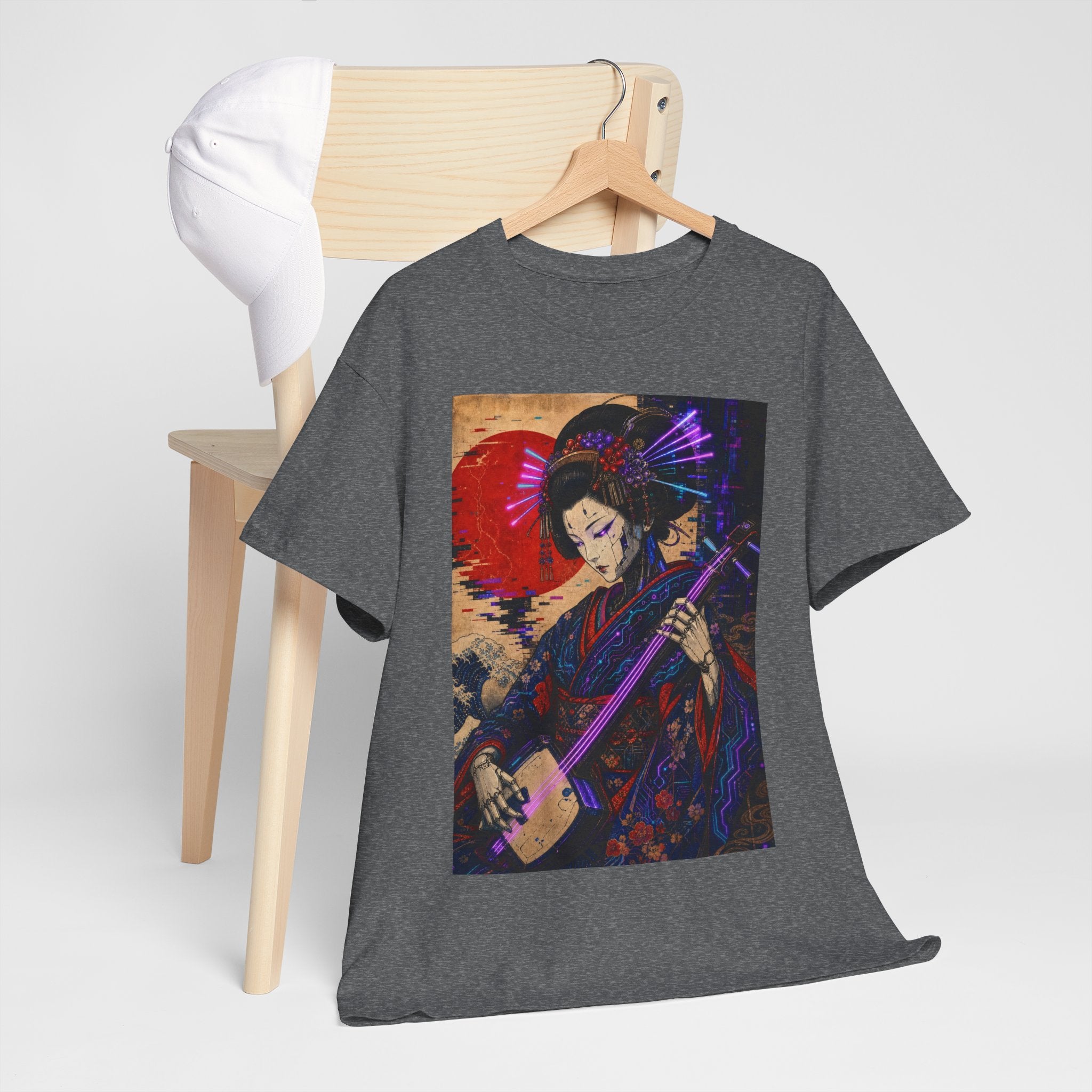 Geisha Shamisen Art Tee — Japanese Vintage-Inspired Music Graphic T-Shirt - Japanese Streetwear T-Shirt | Tokyo Style X