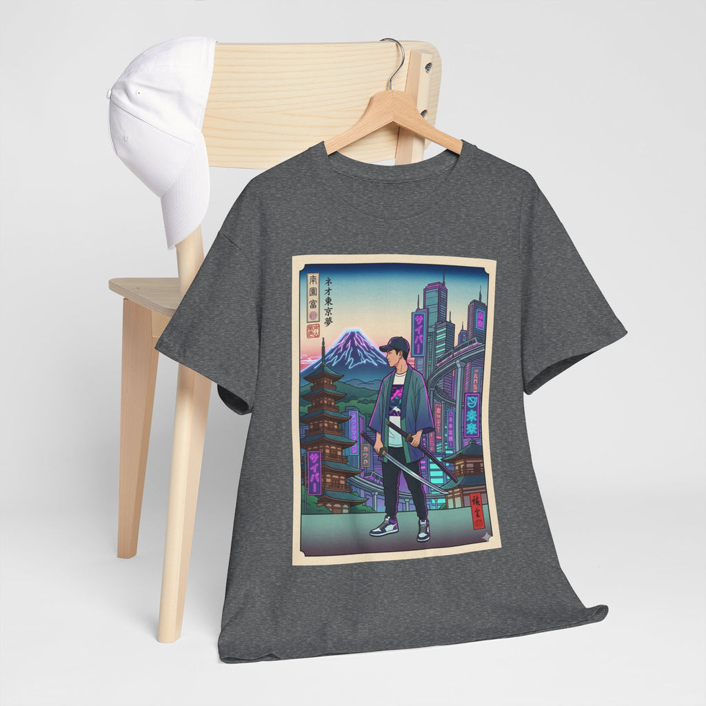 Samurai Neon City T-Shirt — Retro Japanese Streetwear Tee