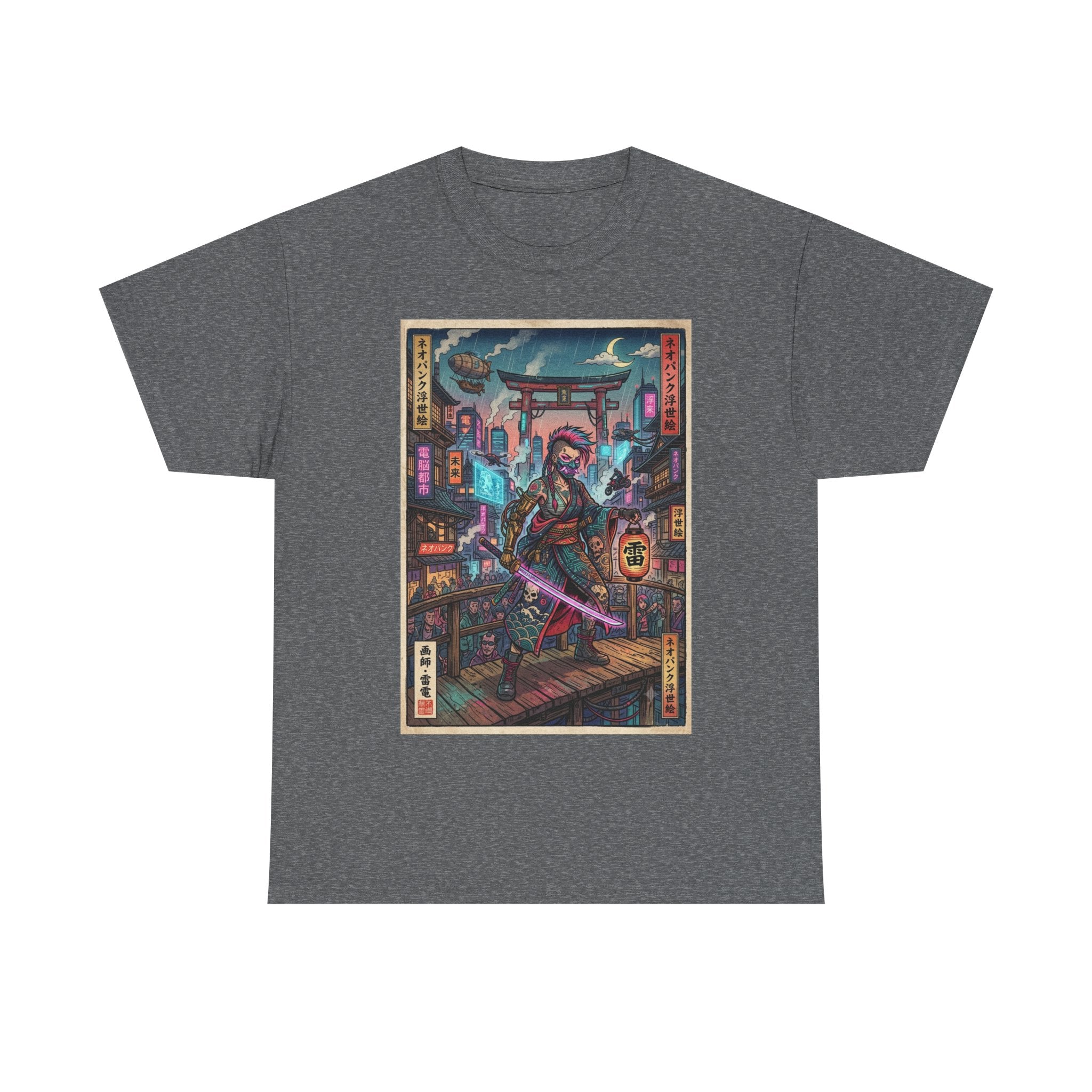 Cyber Samurai T‑Shirt — Neon Tokyo Warrior Graphic Tee