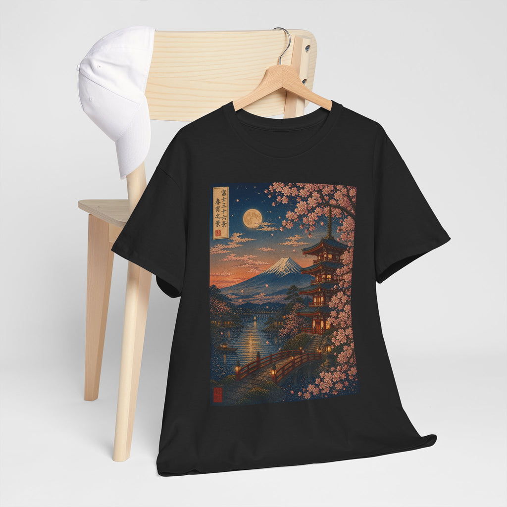 T-Shirt — Moonlit Mount Fuji Cherry Blossom Japanese Landscape Tee