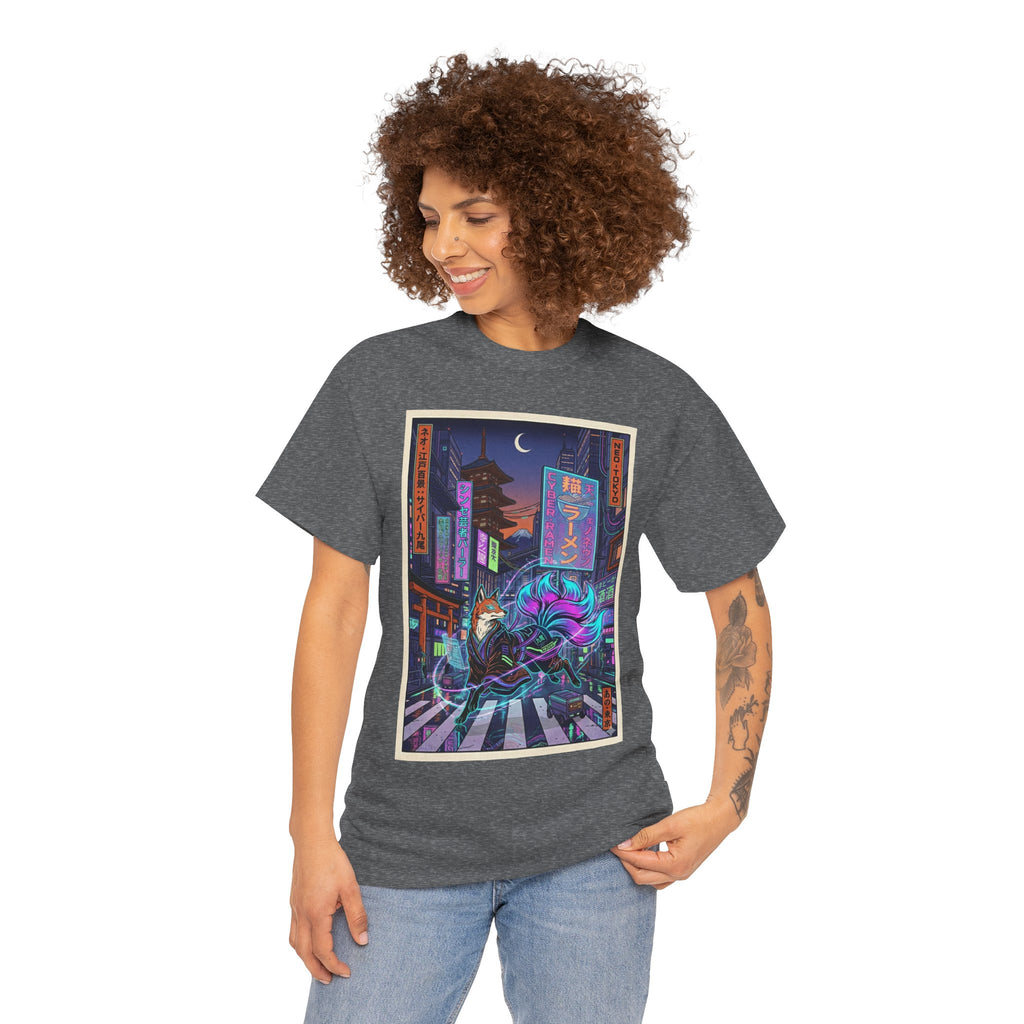 Cyberpunk Fox Tee — Neon Night Street Samurai Graphic T-Shirt - Japanese Streetwear T-Shirt | Tokyo Style X