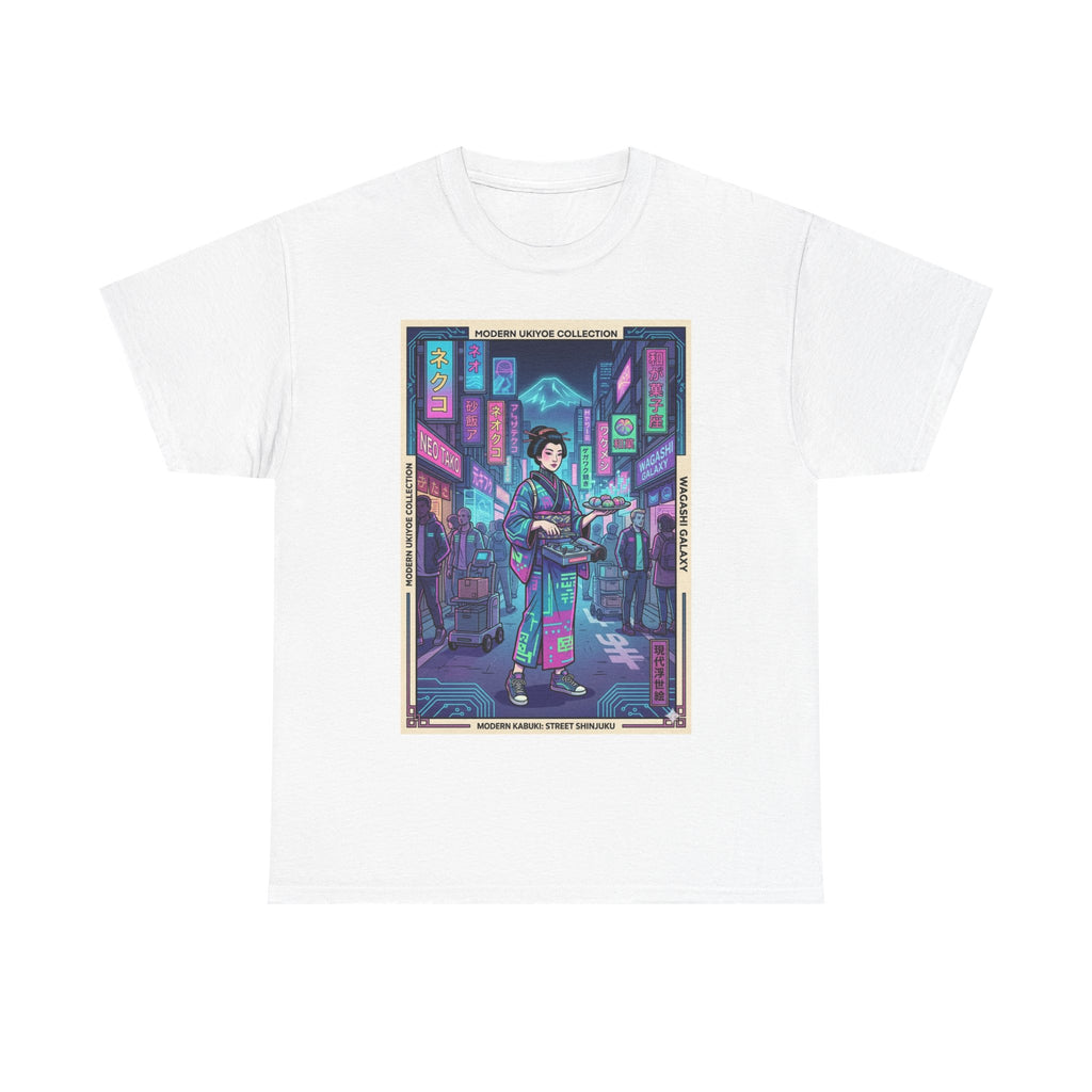 Cyber Geisha Streetwear T‑Shirt — Neon Tokyo Nightscape Graphic Tee