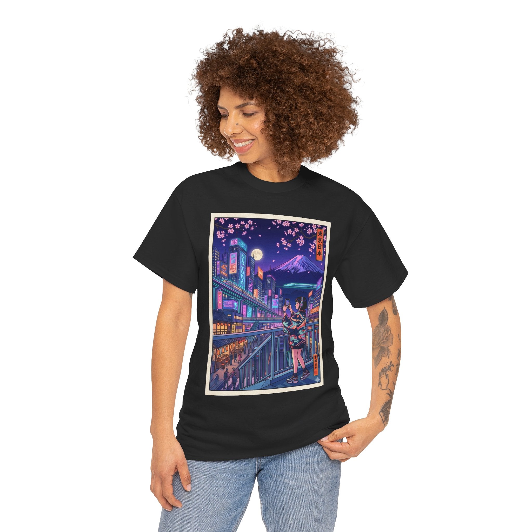 T-Shirt — Neon Sakura Nightstreet Anime Cityscape Print