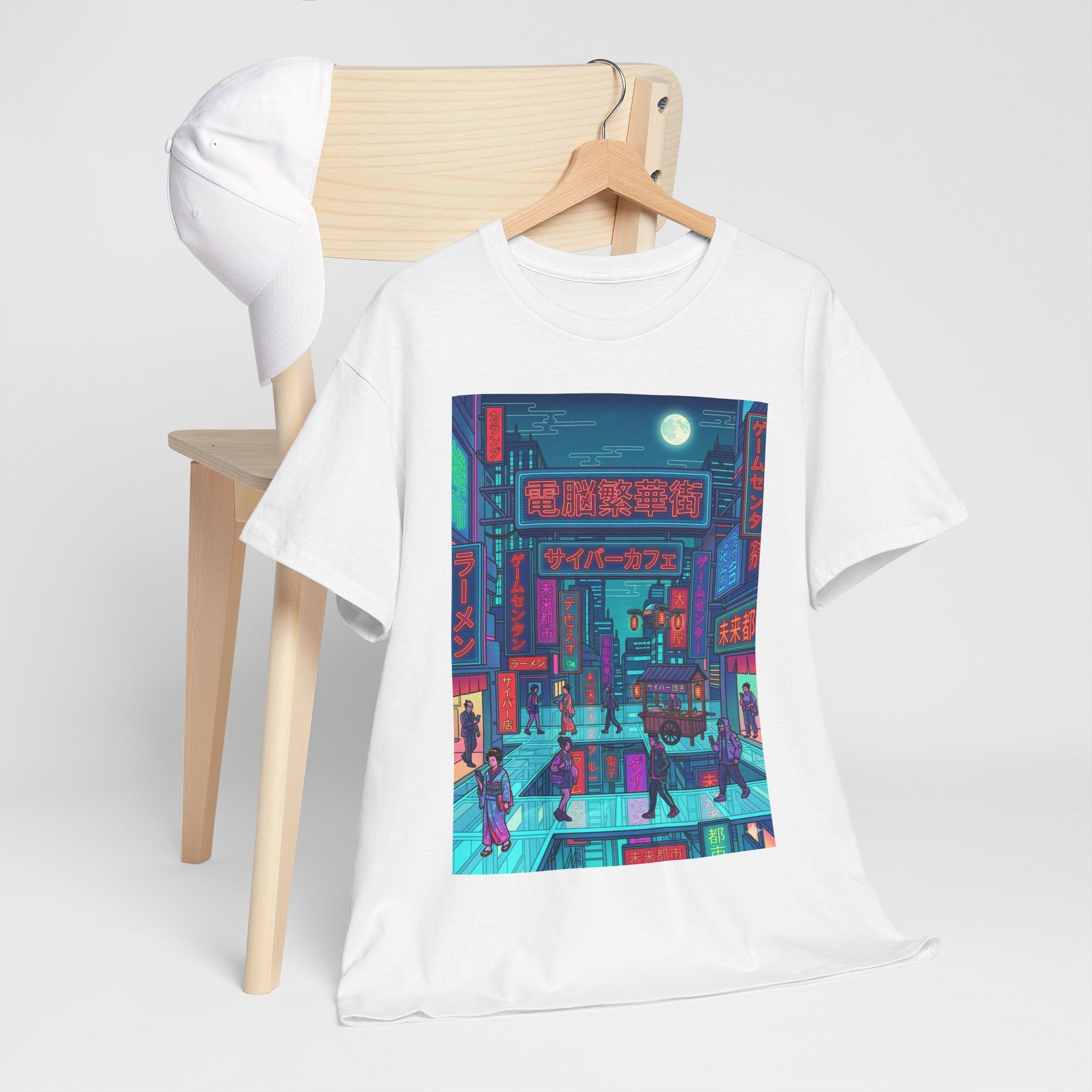 Cyberpunk Cityscape Tee — Neon Tokyo Street Scene Graphic T‑Shirt