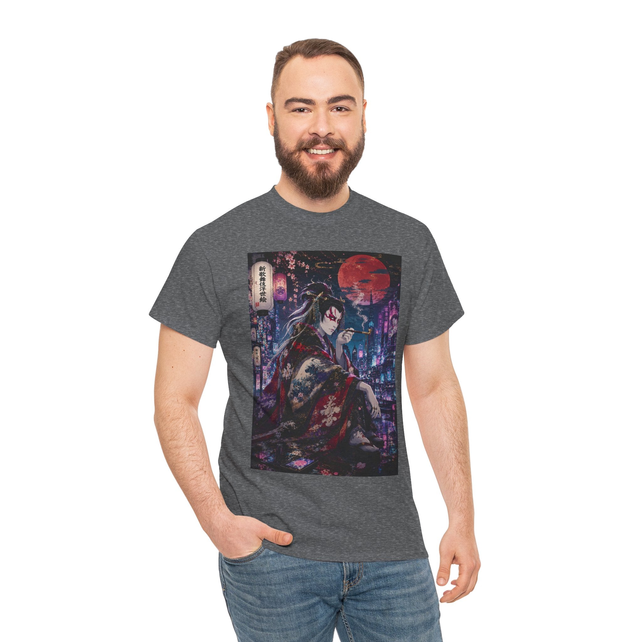 Anime Geisha Nightscape T-Shirt — Cyberpunk Kimono Art Tee