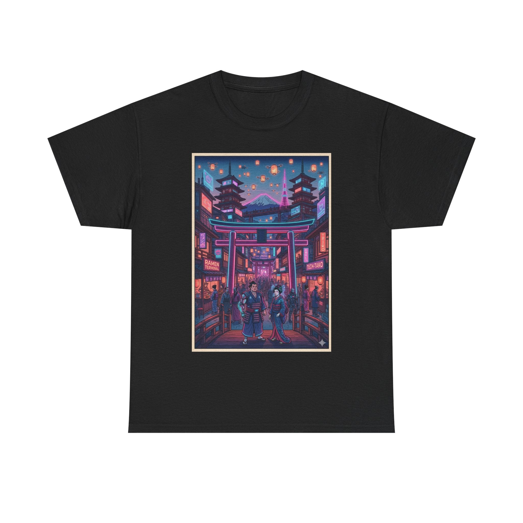 Japanese Night Market Tee — Neon Torii Shrine Streetwear