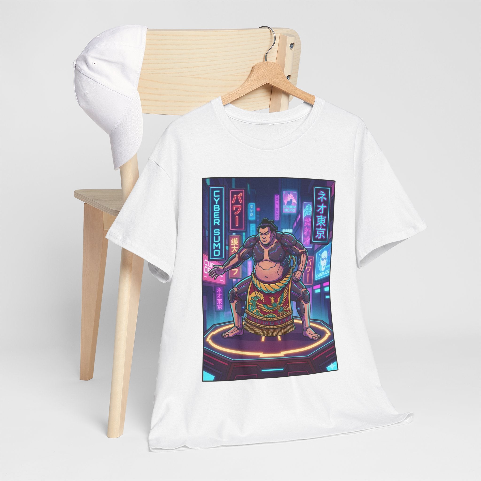 Cyberpunk Sumo Warrior T-Shirt — Neon Japanese Street Art Tee
