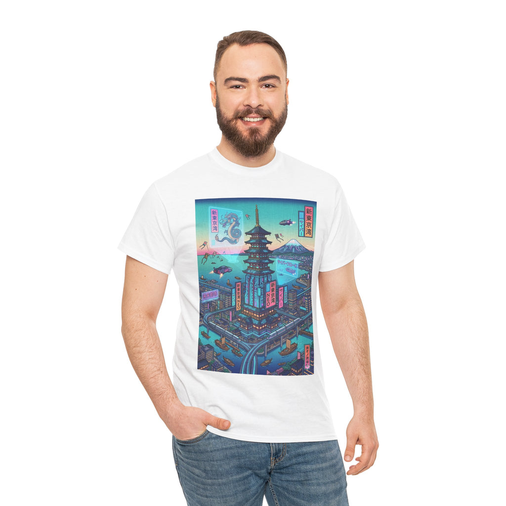 Cyberpunk Pagoda Tee — Neon Japanese Cityscape T-Shirt - Japanese Streetwear T-Shirt | Tokyo Style X