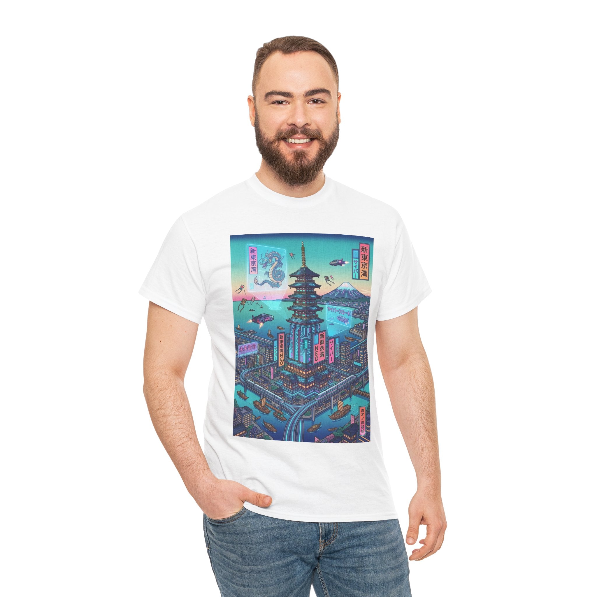 Cyberpunk Pagoda Tee — Neon Japanese Cityscape T-Shirt - Japanese Streetwear T-Shirt | Tokyo Style X