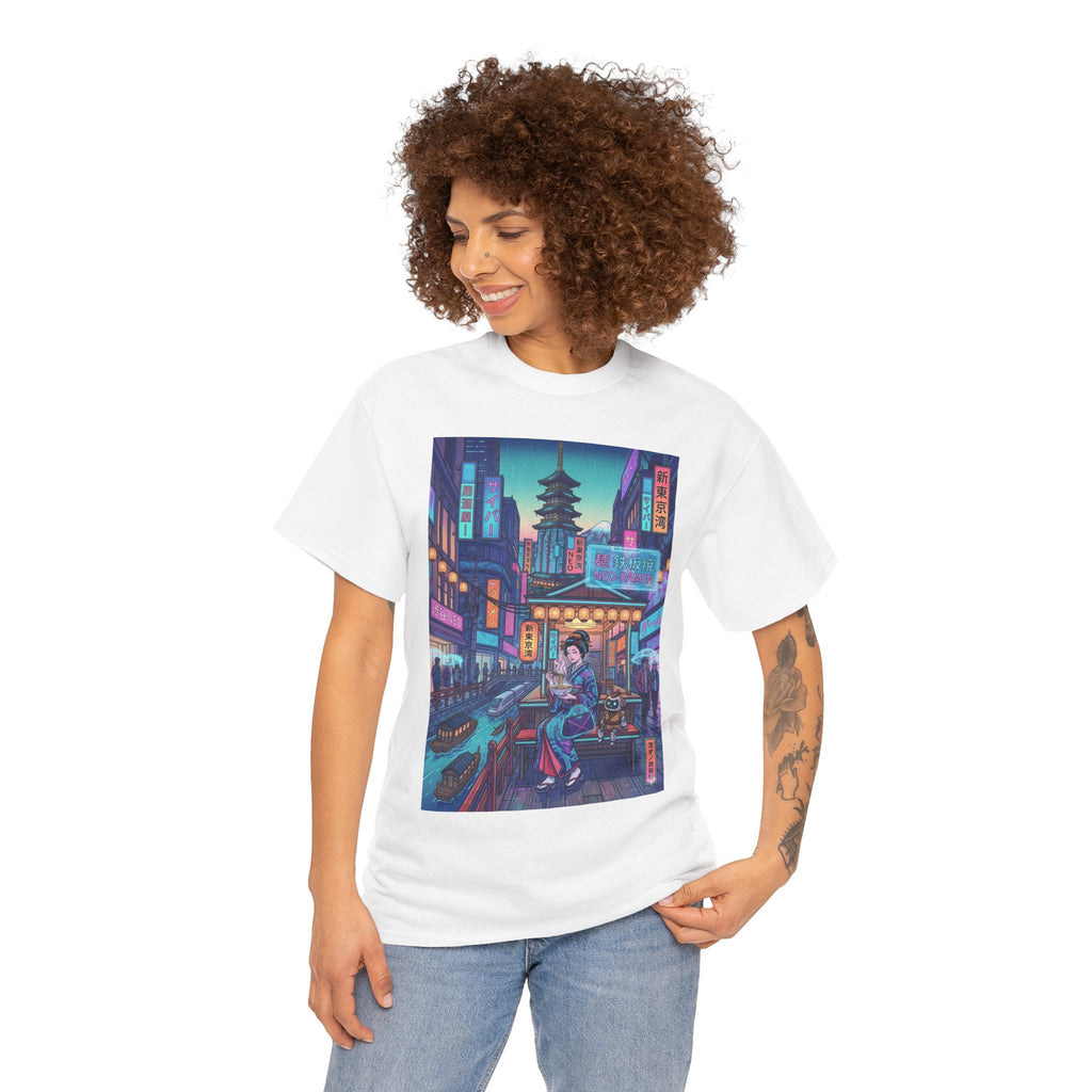T-Shirt — Neon City Samurai Streetwear (Cyberpunk Tokyo Pagoda Design) - Japanese Streetwear T-Shirt | Tokyo Style X