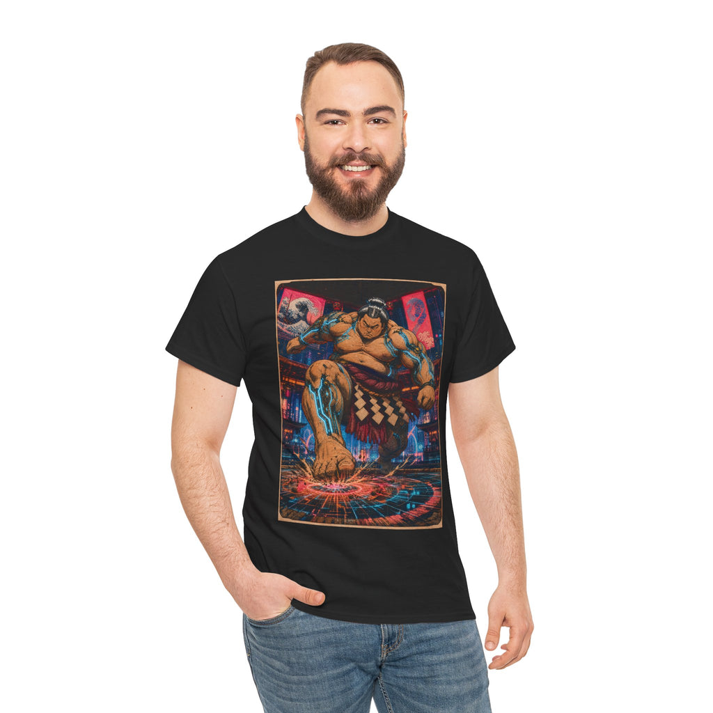 Sumo Fighter Graphic Tee — Retro Neon Street Art T-Shirt