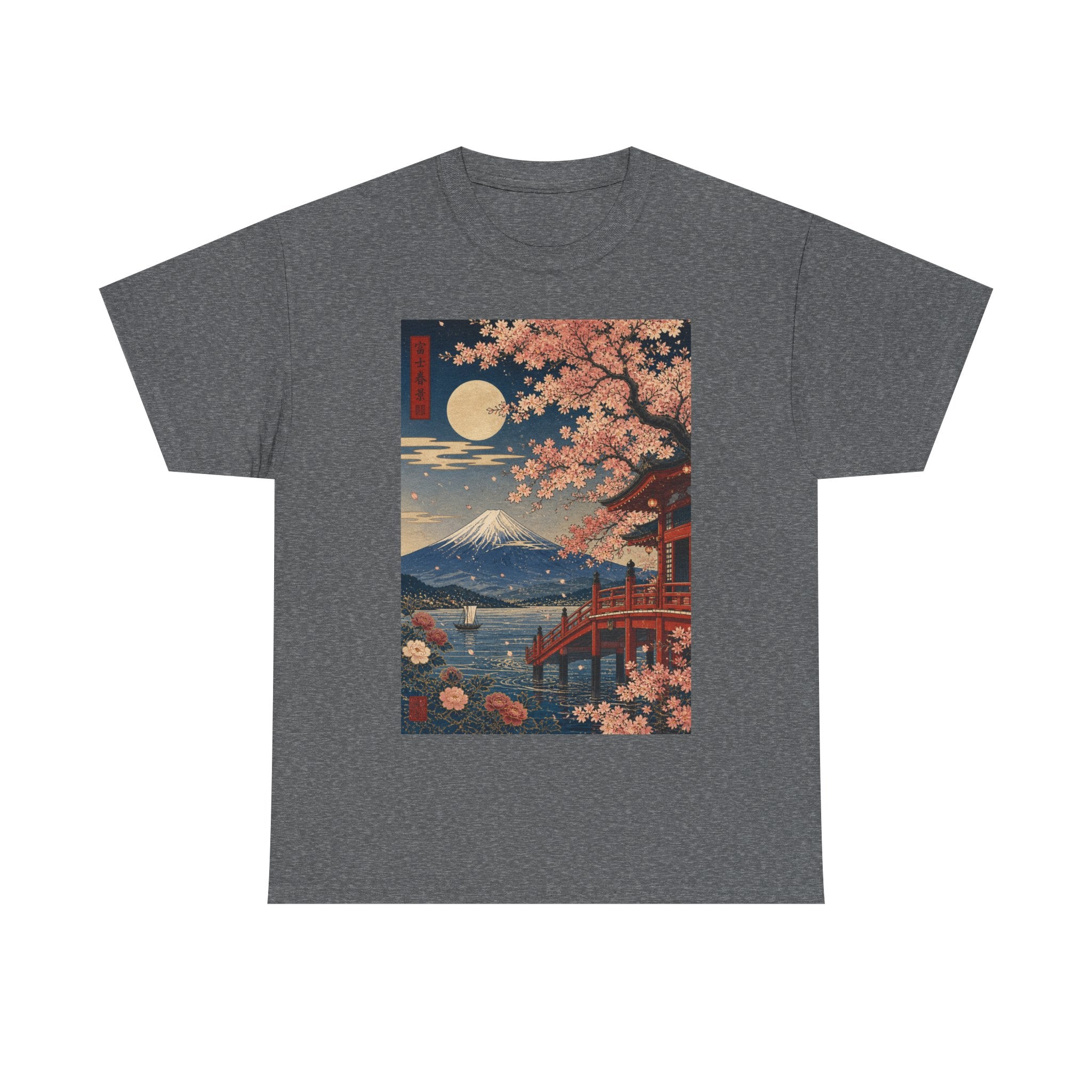 Japanese Cherry Blossom Scenic Tee — Mt. Fuji Sunset Print