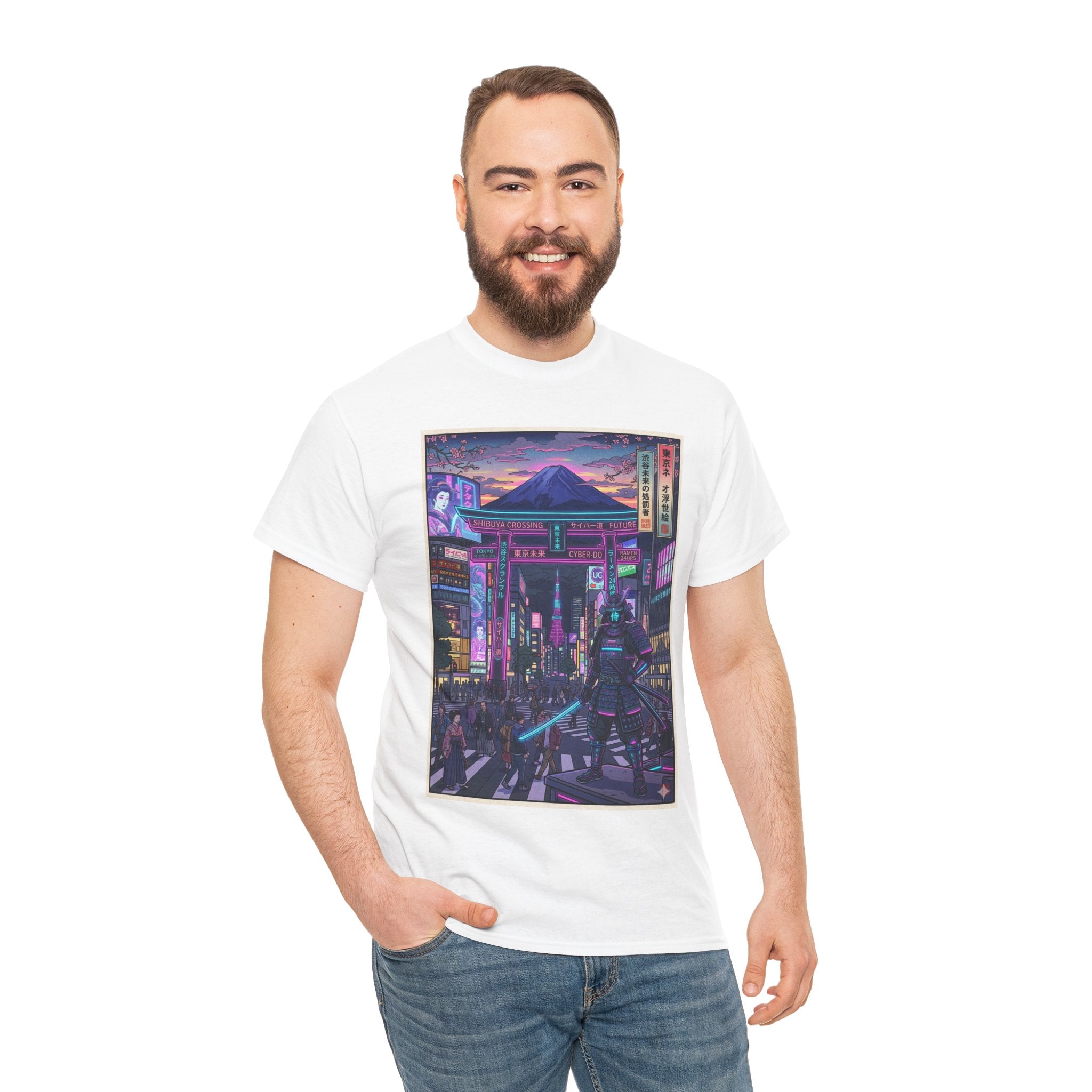 Cyberpunk Night Market T-Shirt — Neon Samurai Tokyo Streetwear