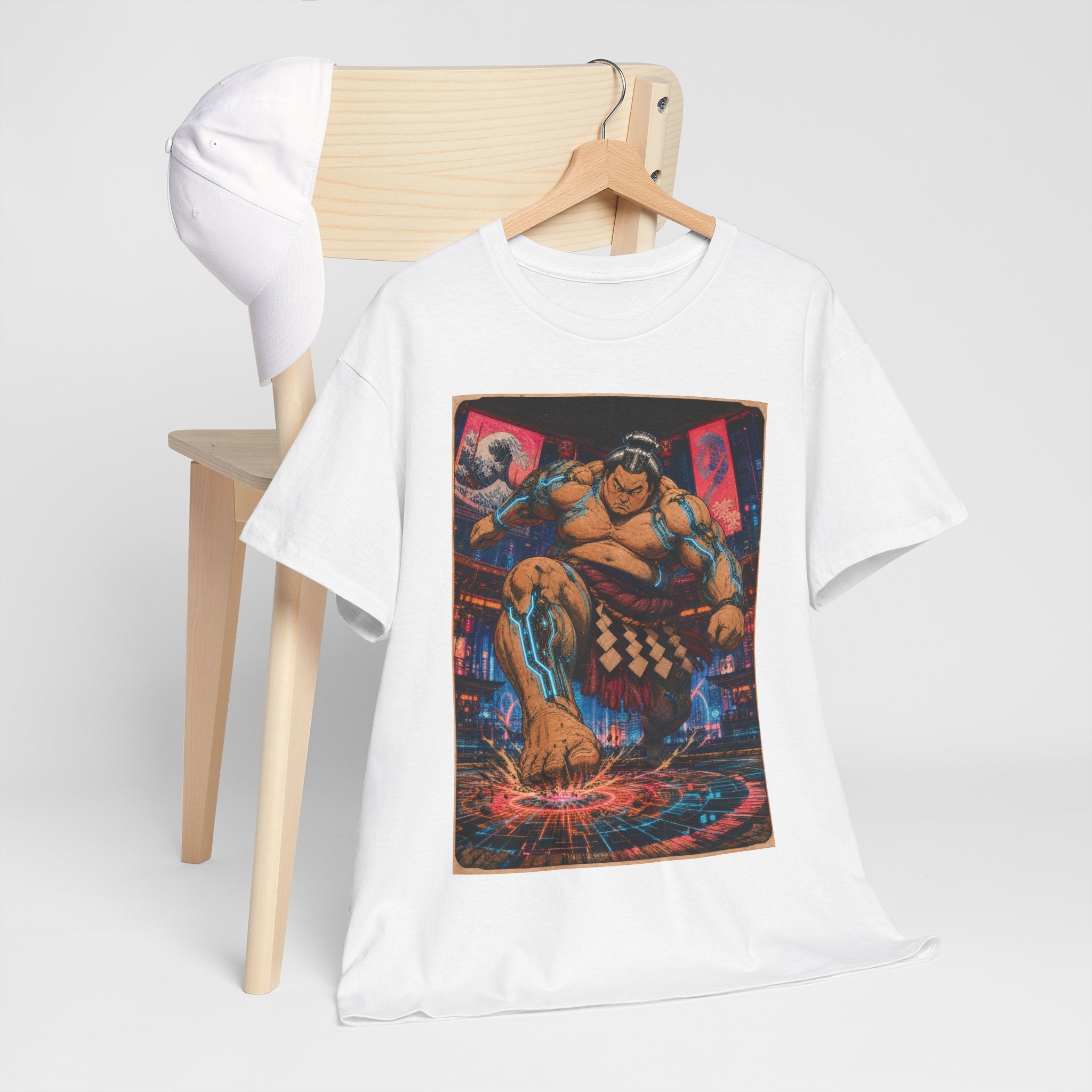 Sumo Fighter Graphic Tee — Retro Neon Street Art T-Shirt