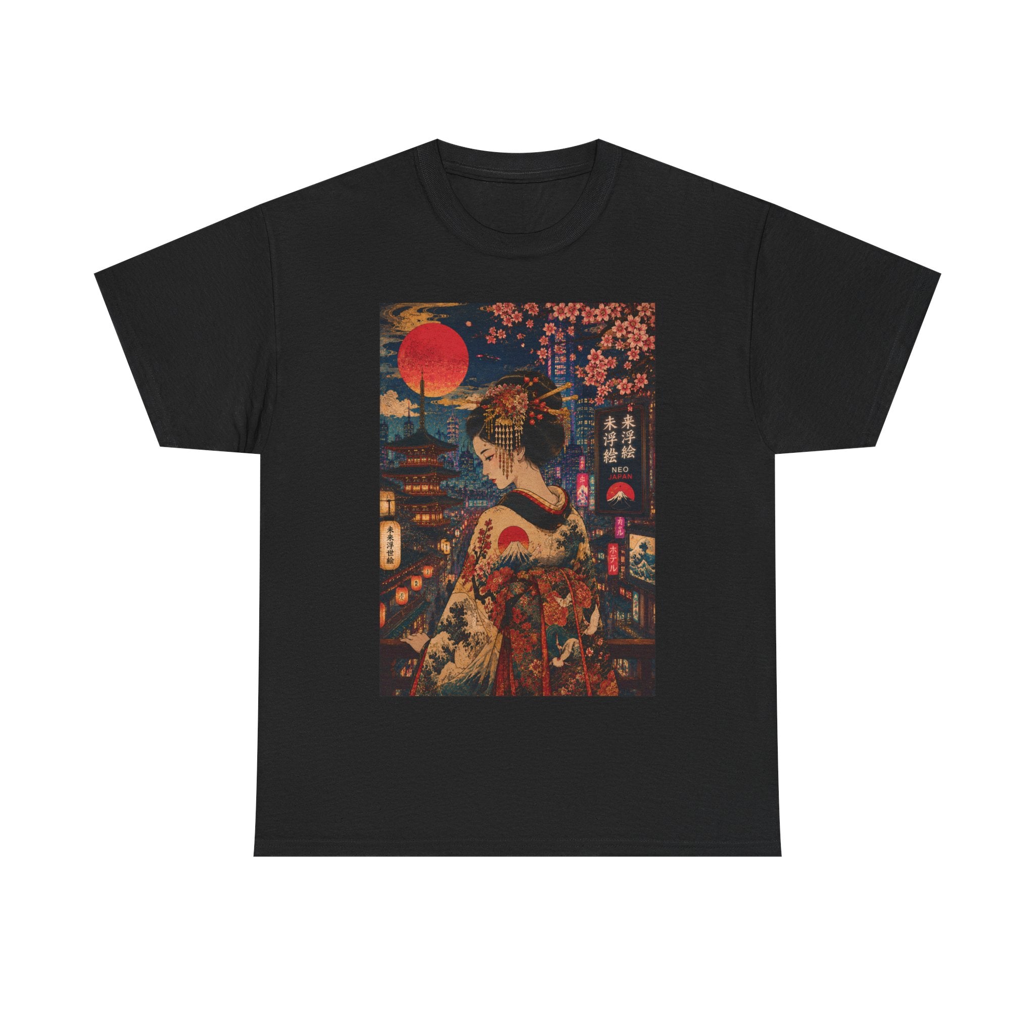 Geisha Nightscape Tee — Vintage Japanese Kimono Art T-Shirt