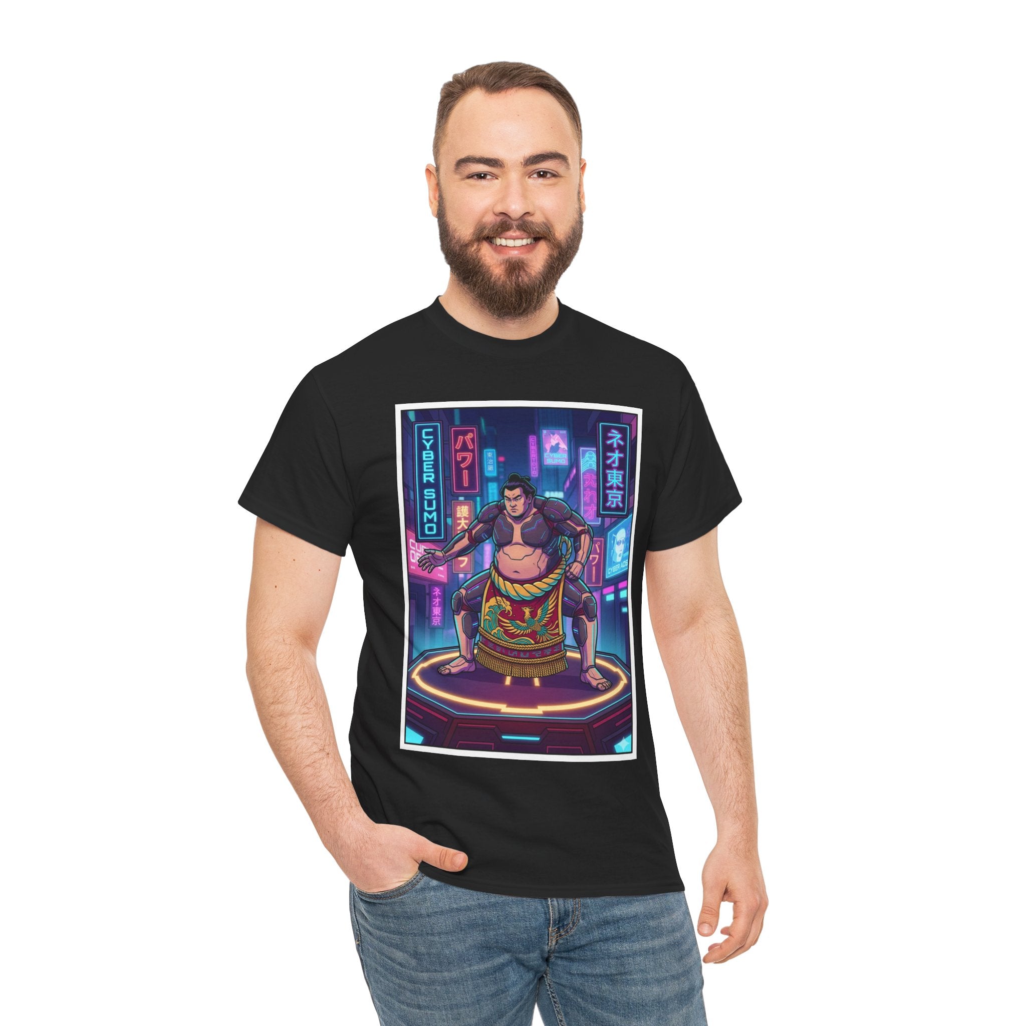 Cyberpunk Sumo Warrior T-Shirt — Neon Japanese Street Art Tee