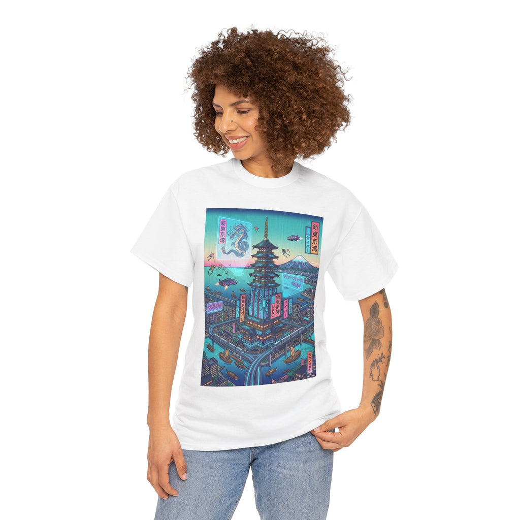 Cyberpunk Pagoda Tee — Neon Japanese Cityscape T-Shirt - Japanese Streetwear T-Shirt | Tokyo Style X