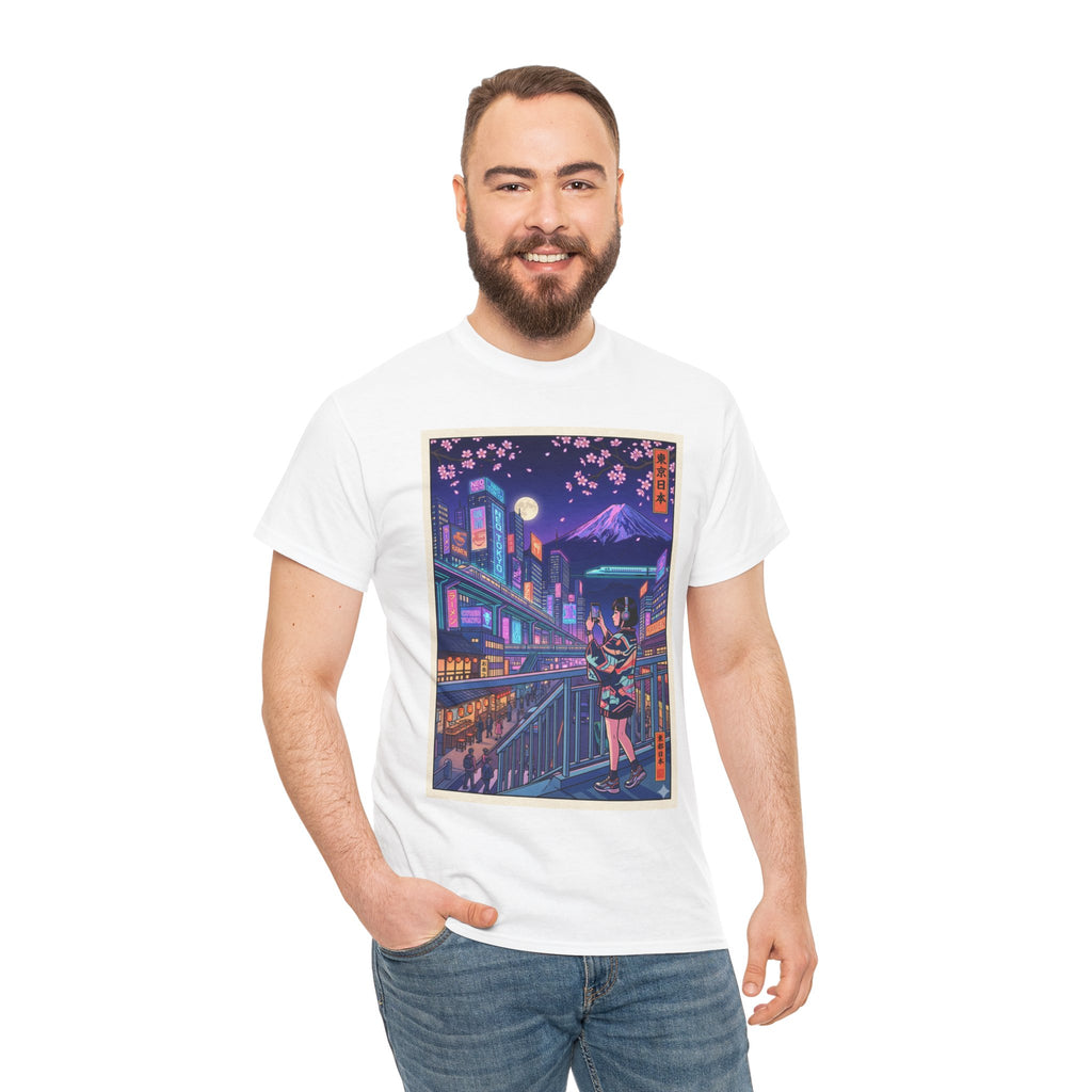 T-Shirt — Neon Sakura Nightstreet Anime Cityscape Print