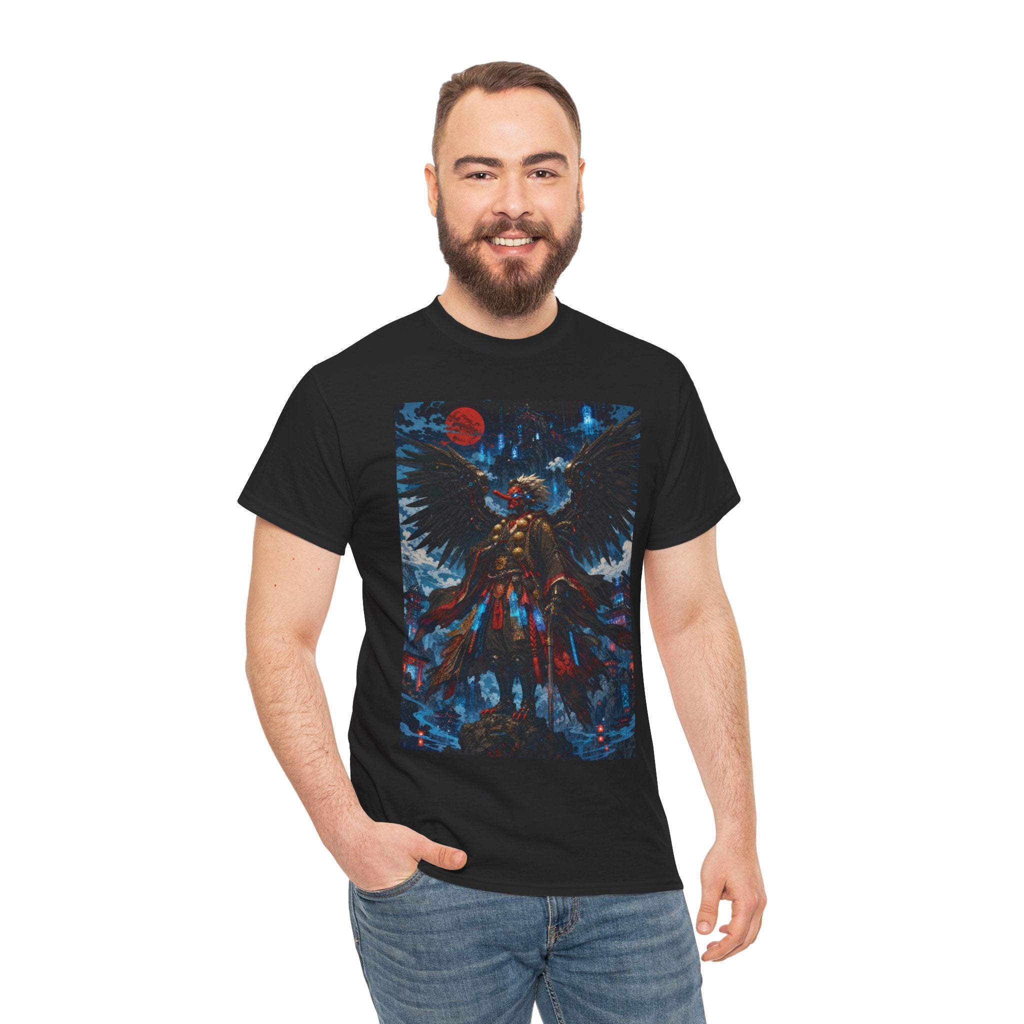 Angel of Night Graphic Tee — Dark Fantasy Winged Warrior T-Shirt